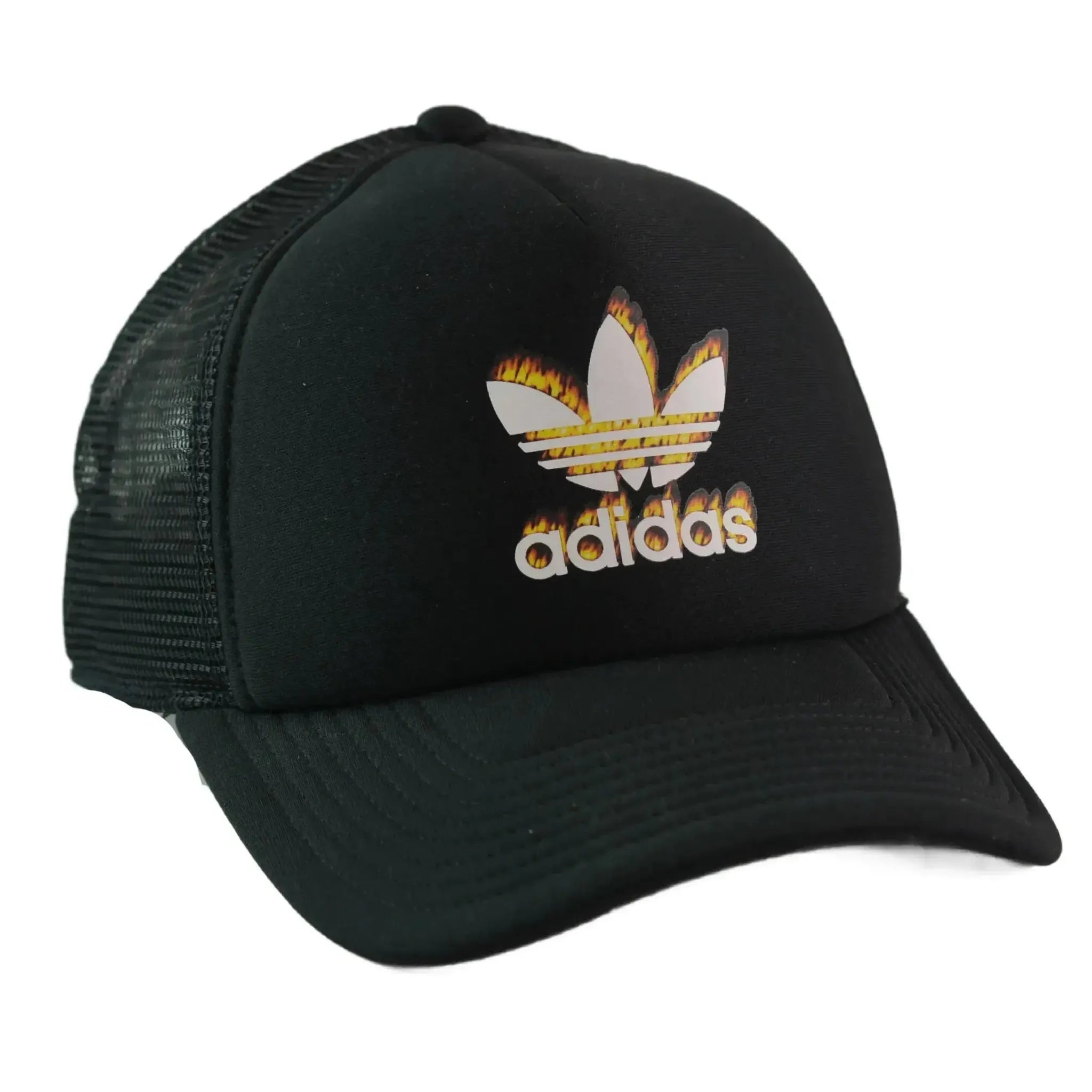 Adidas Trefoil Fire Mesh Trucker Hat –  Unisex Black Snapback Cap