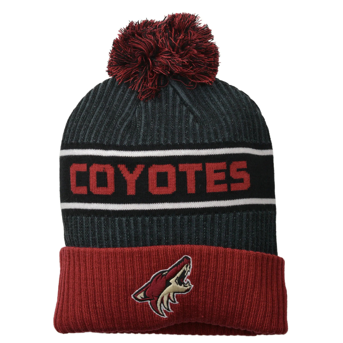 Arizona Coyotes NHL Pro Locker Room Cuffed Knit Beanie, Winter Hat with Pom by Fanatics