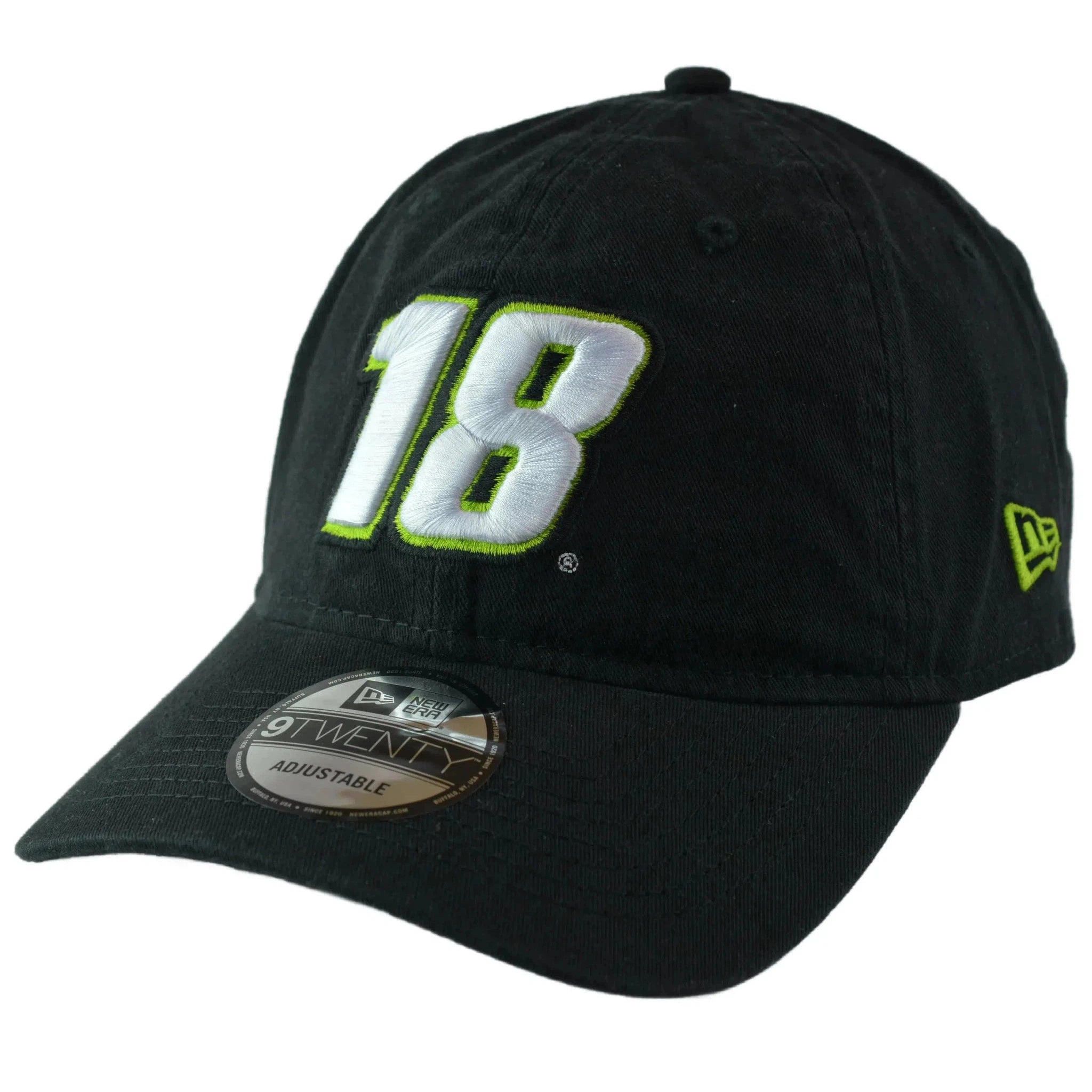 Kyle Busch #18 New Era NASCAR Driver 9TWENTY Black & Neon Strapback Adjustable Hat