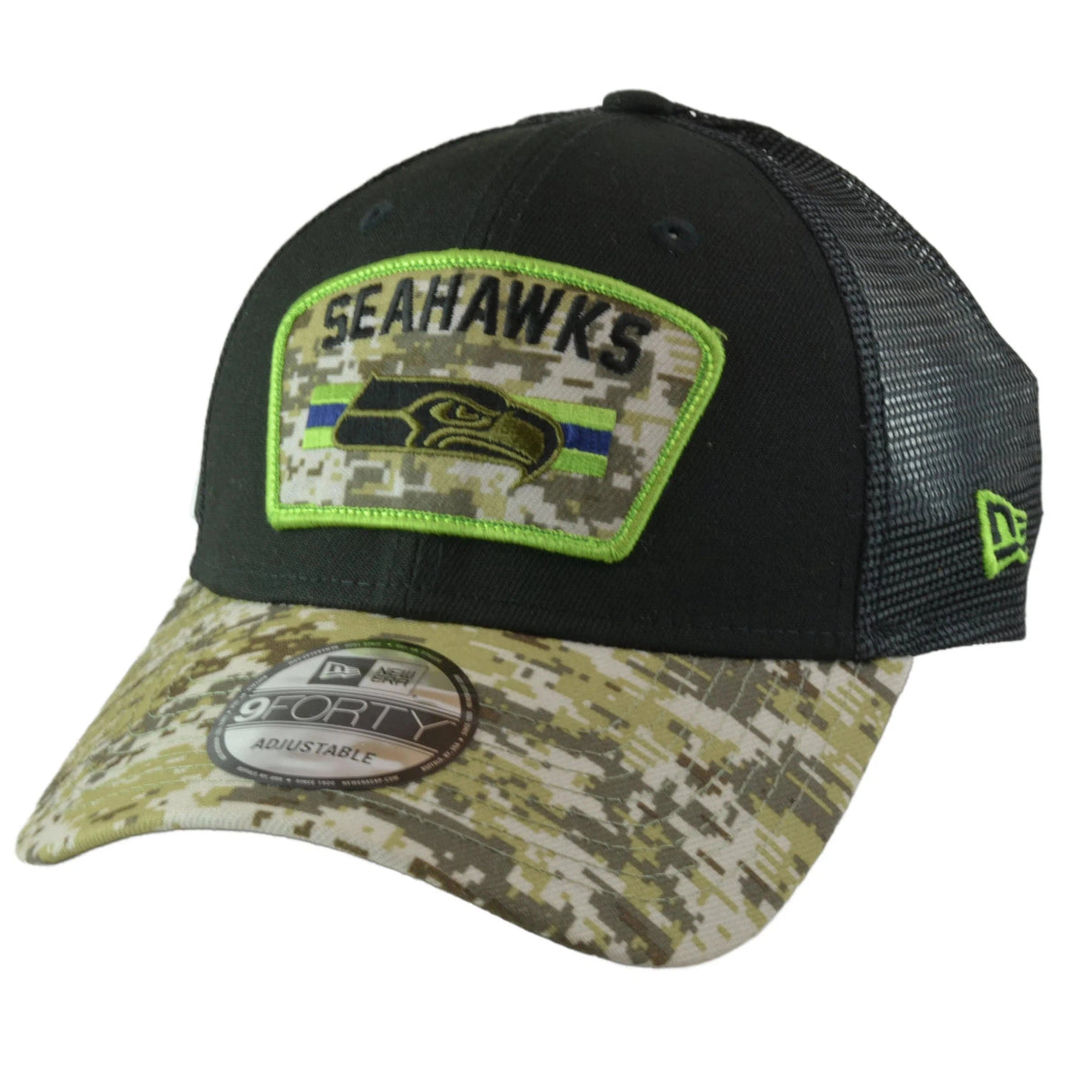 Seattle Seahawks New Era 940 Salute To Service Black/Camo Mesh Back Adjustable Men's Snapback Hat