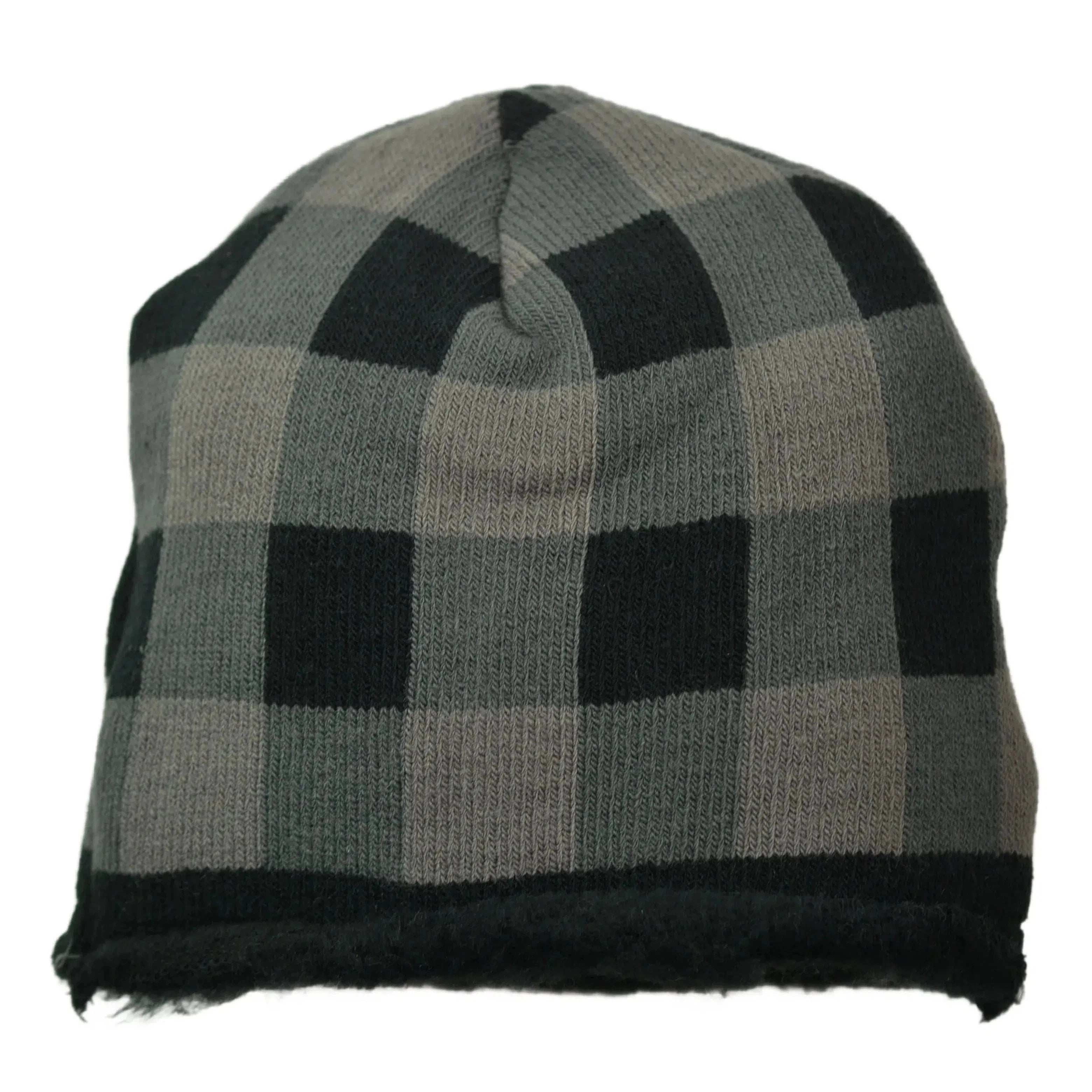 Grey Buffalo Plaid Muk Luks Heat Retainer Thermal Knit Beanie Winter Hat