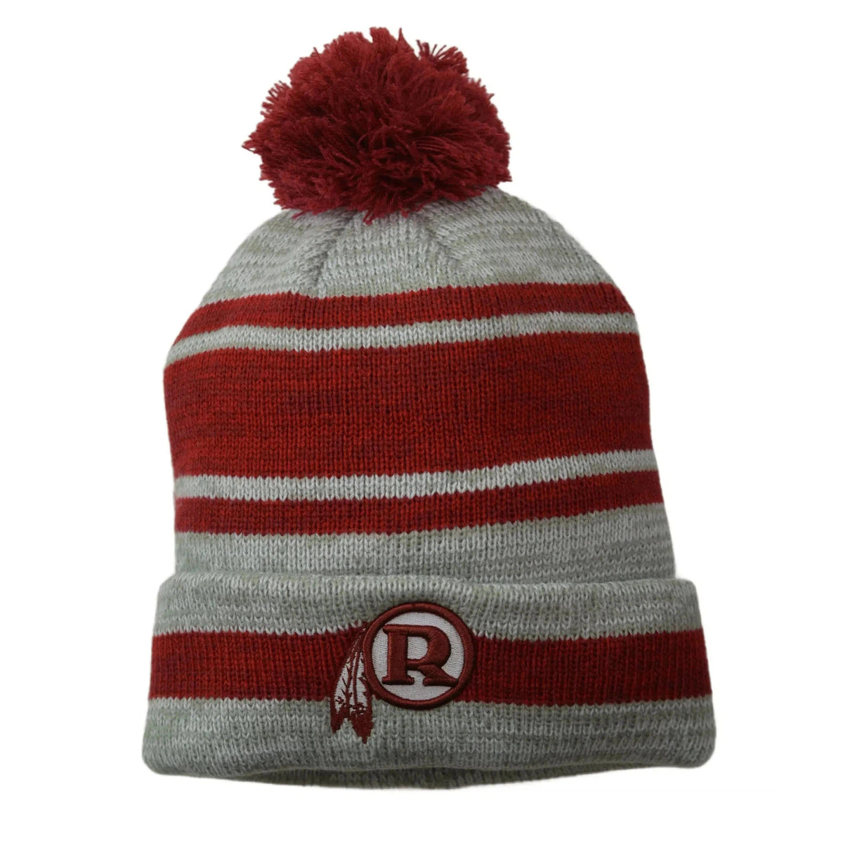 Washington Commanders NFL Legacy Team Logo Gray & Red Striped Knit Pom Beanie Winter Hat