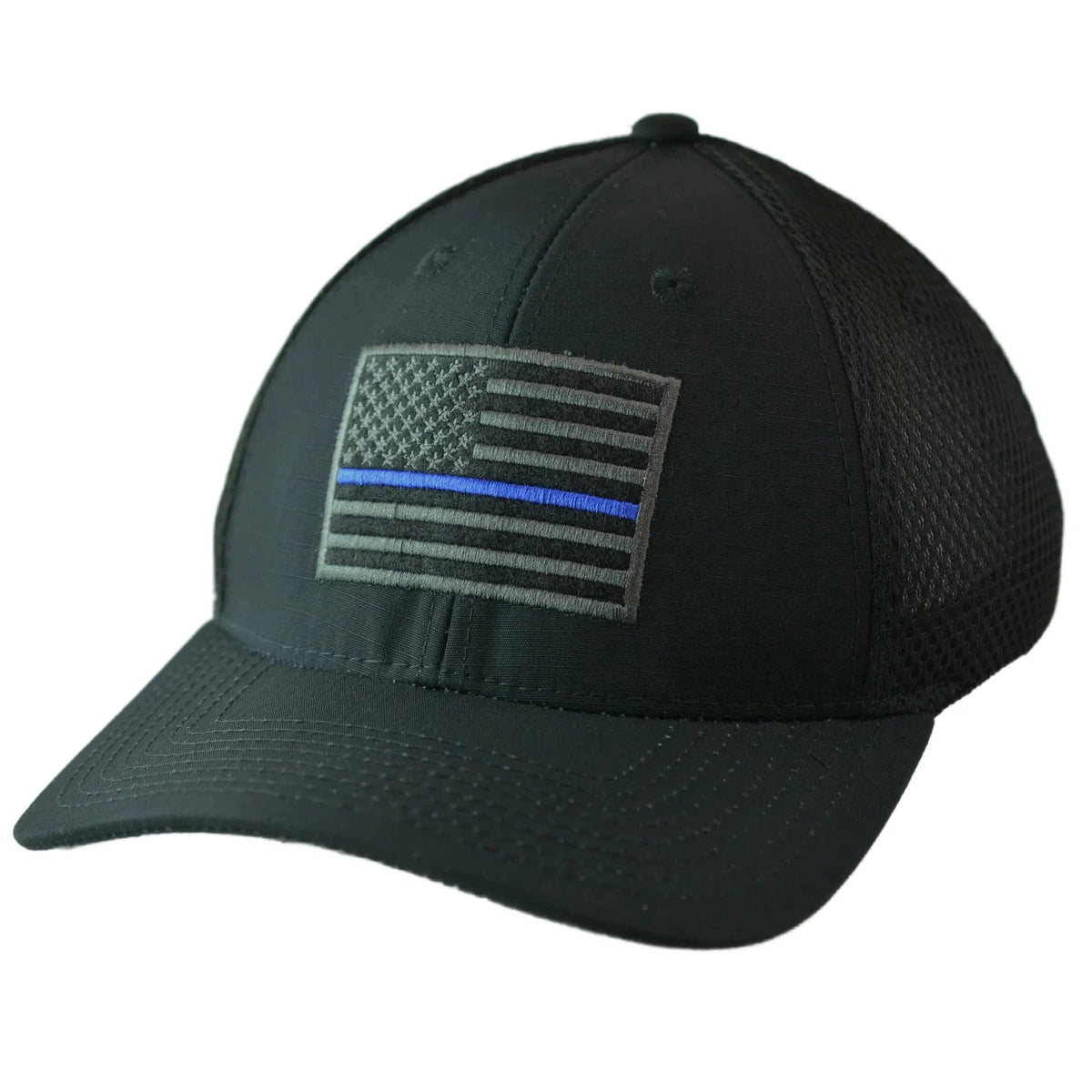 Thin Blue Line Flag FlexFit Airmesh Support Law Enforcement / Police Ripstop Tactical Hat by Rapid Dominance