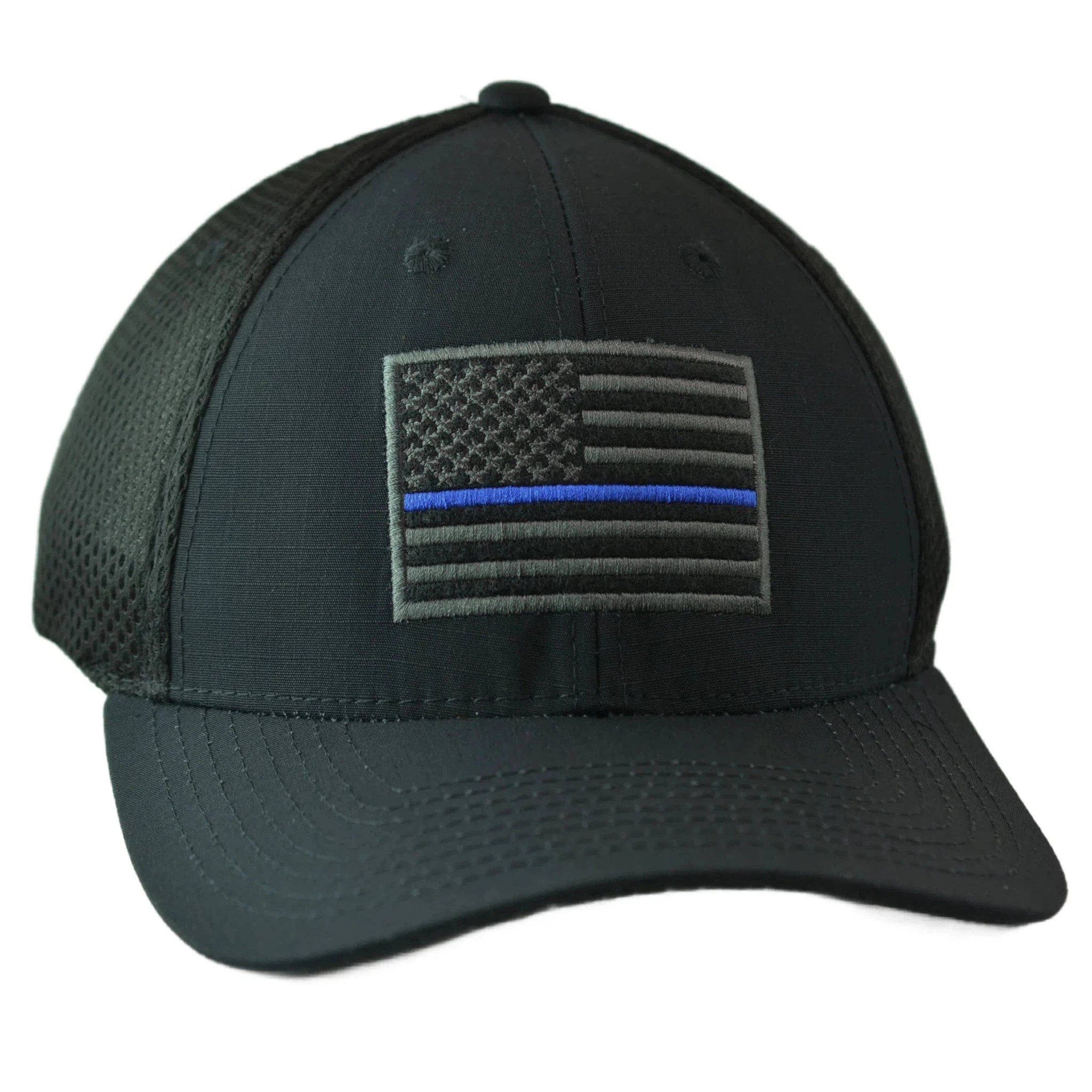 Thin Blue Line Flag FlexFit Airmesh Support Law Enforcement / Police Ripstop Tactical Hat by Rapid Dominance