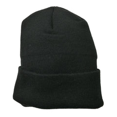 Retro Low Rider Black Cuffed Winter Knit Beanie Hat