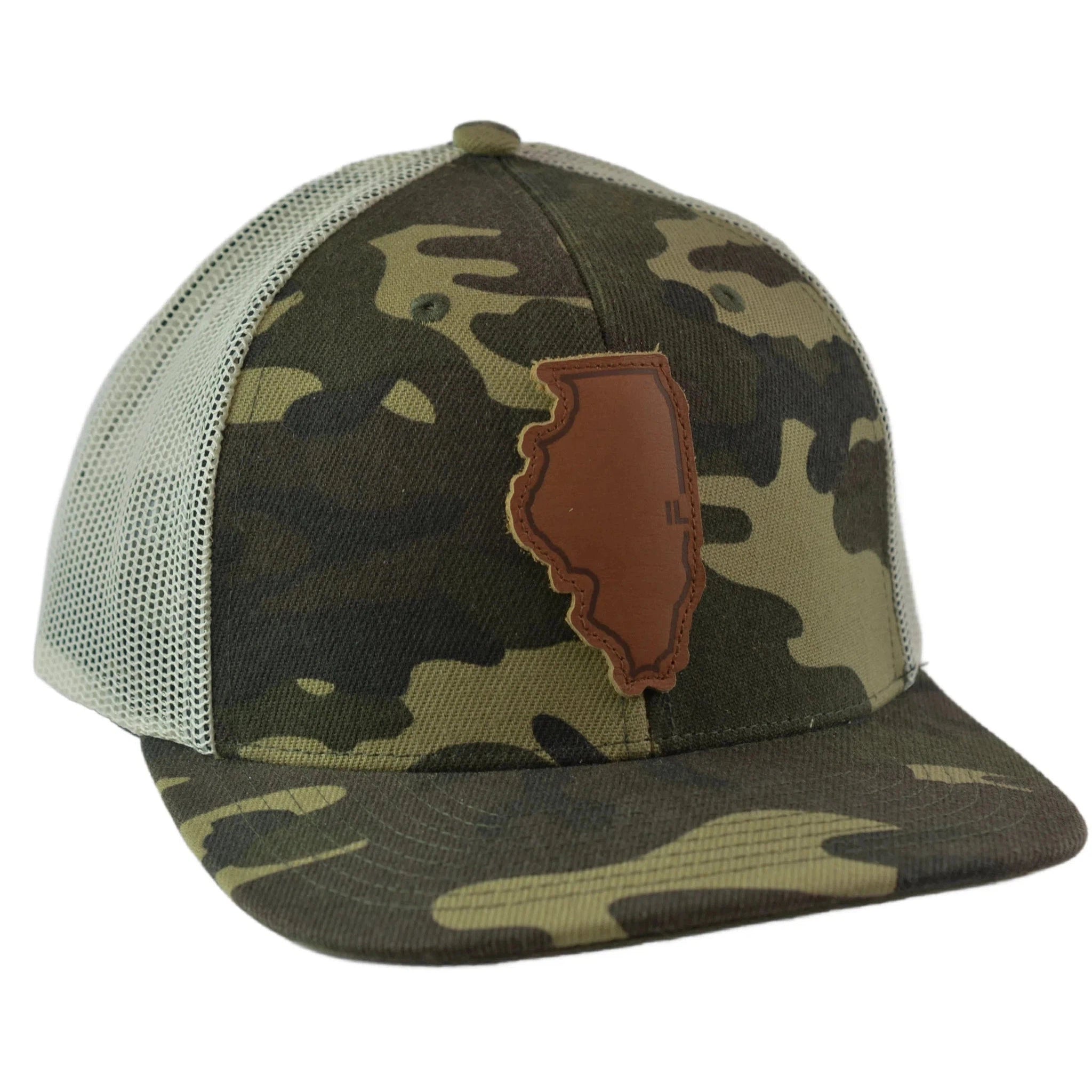 Local Crowns Leather Patch Illinois State Camouflage & Off White Snapback Cap Trucker Hat