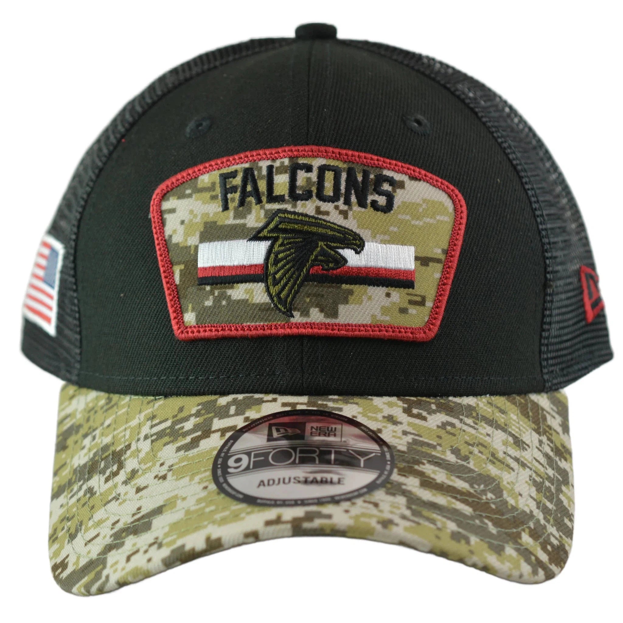 Atlanta Falcons New Era 940 Salute To Service Black/Camo Mesh Back Adjustable Men's Snapback Hat