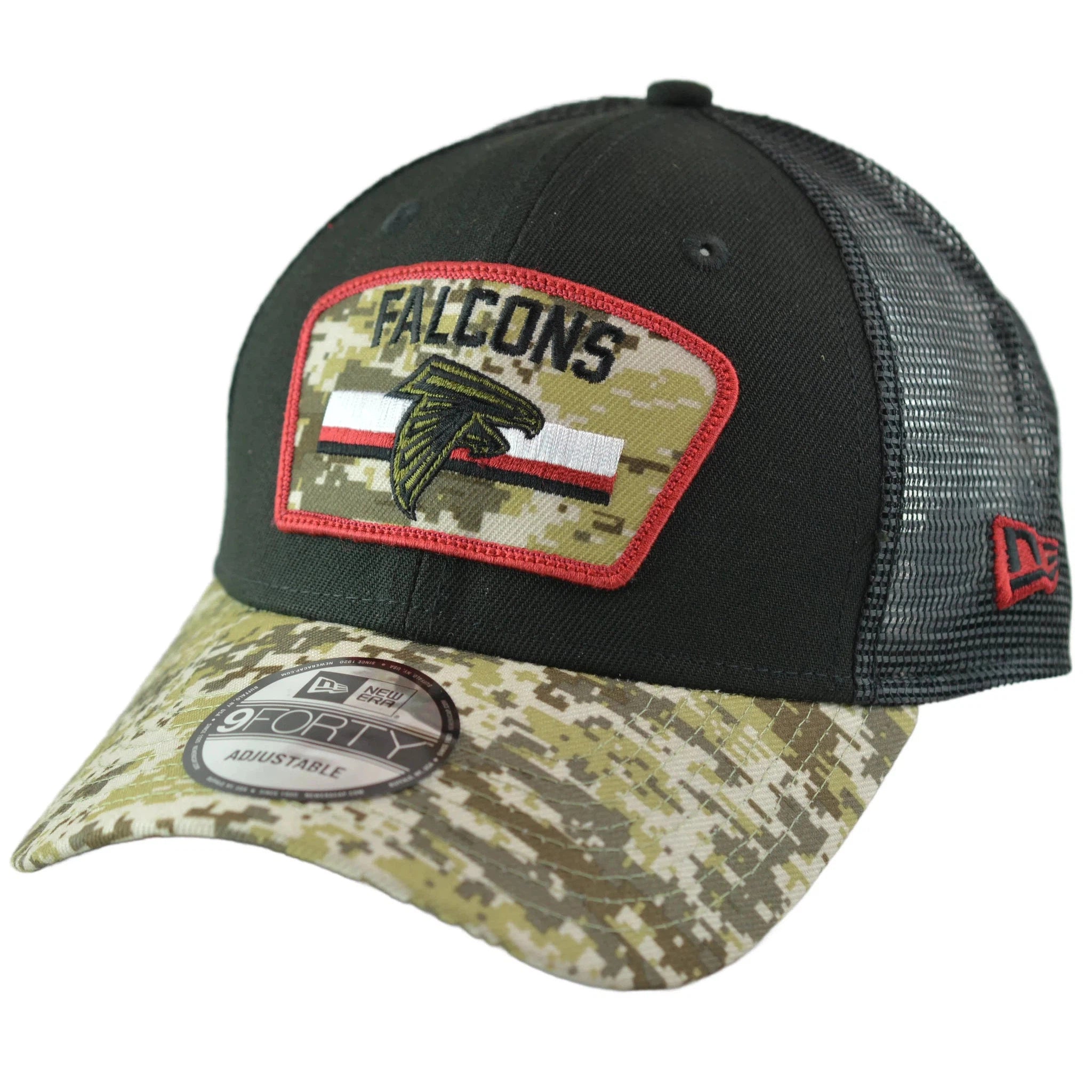 Atlanta Falcons New Era 940 Salute To Service Black/Camo Mesh Back Adjustable Men's Snapback Hat