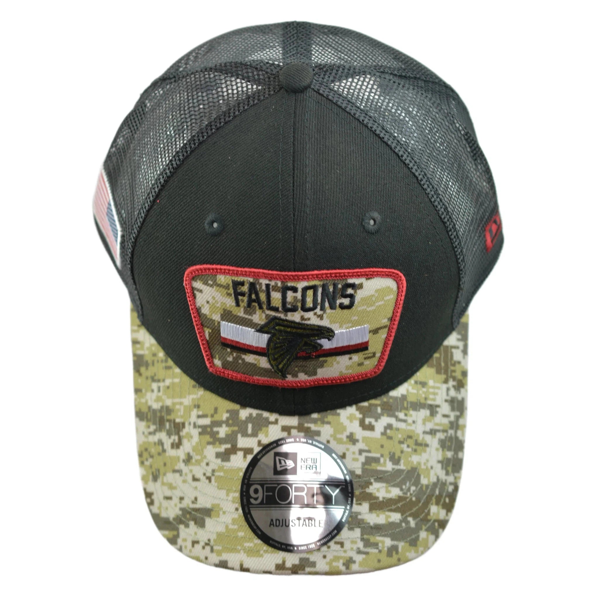 Atlanta Falcons New Era 940 Salute To Service Black/Camo Mesh Back Adjustable Men's Snapback Hat