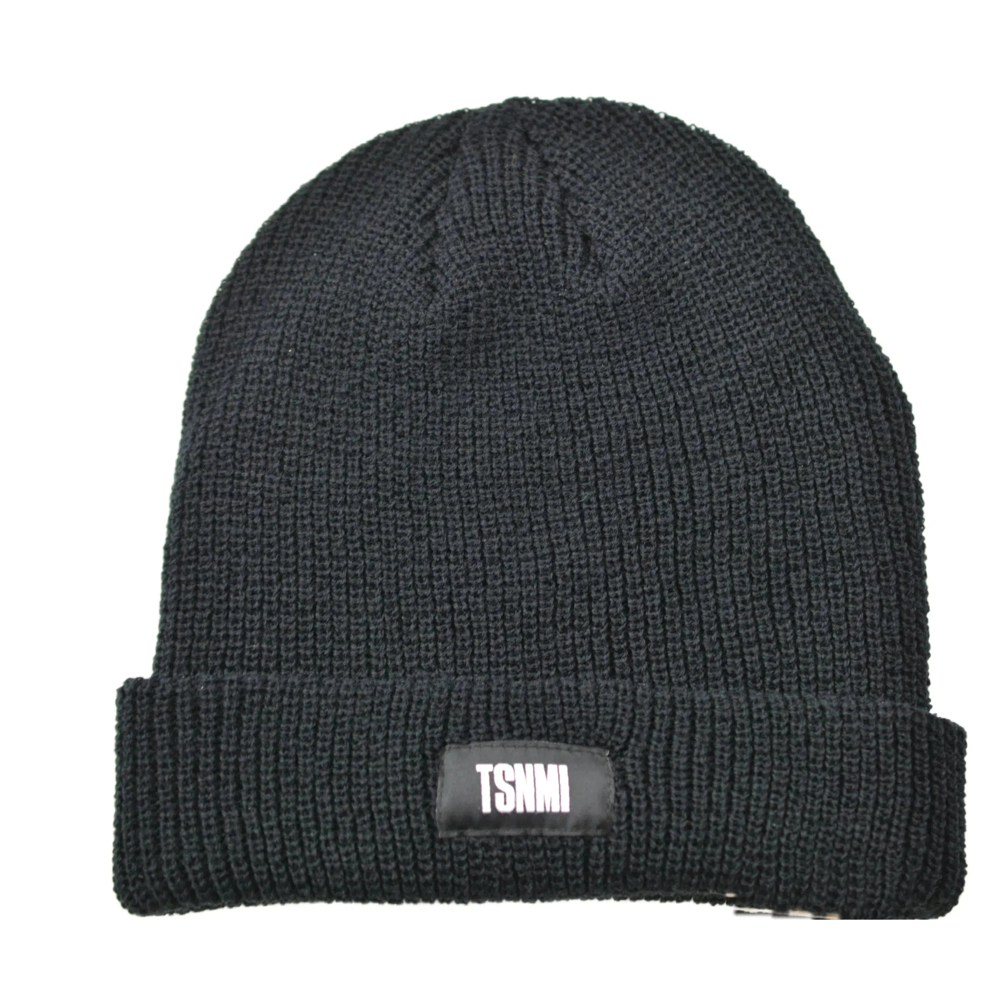 Tsnmi Streetwear Brand Black Knit Cuffed Beanie Winter Hat Watch Cap