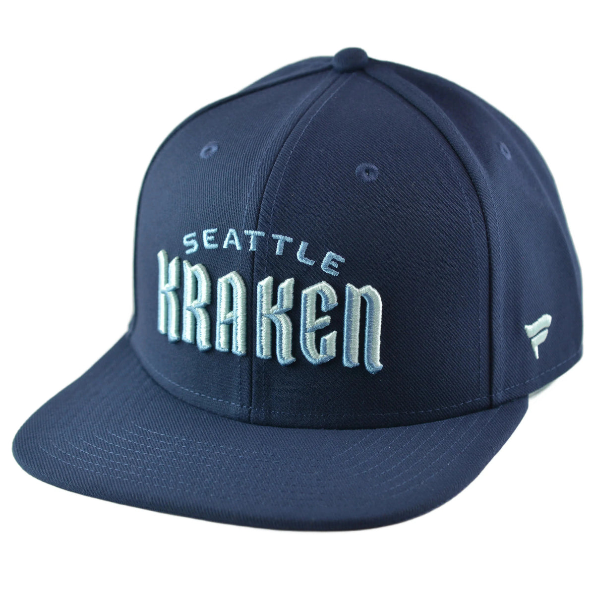 Seattle Kraken Men's NHL Wordmark Logo Blue Snapback Hat by Fanatics Position 1