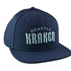 Seattle Kraken Men's NHL Wordmark Logo Blue Snapback Hat by Fanatics Position 3