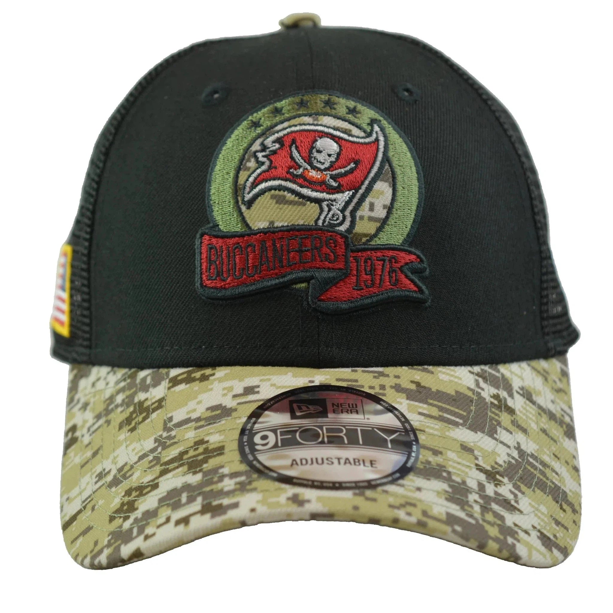 Tampa Bay Buccaneers New Era 940 Salute To Service Black & Camo Mesh Back Adjustable Men's Snapback Hat