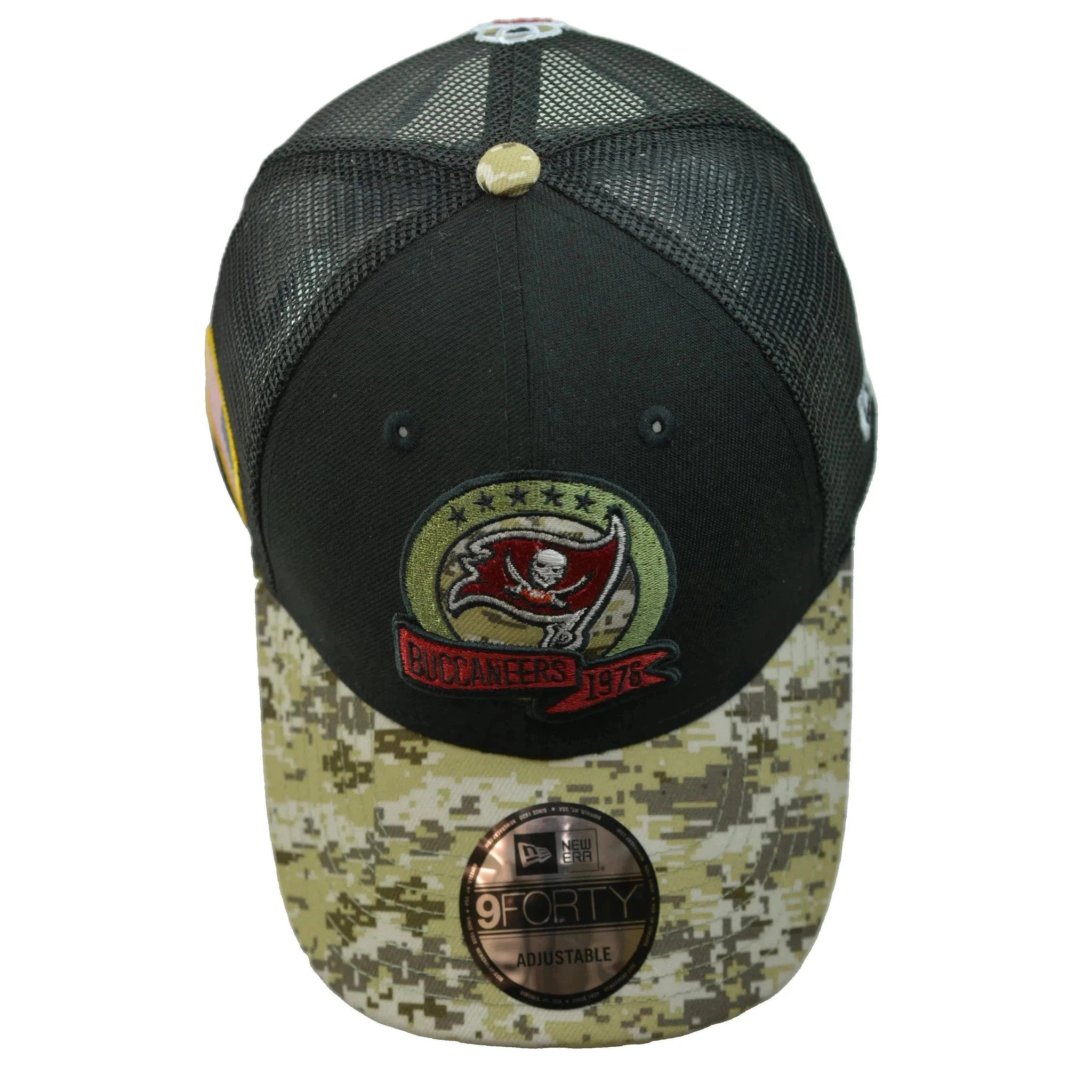 Tampa Bay Buccaneers New Era 940 Salute To Service Black & Camo Mesh Back Adjustable Men's Snapback Hat