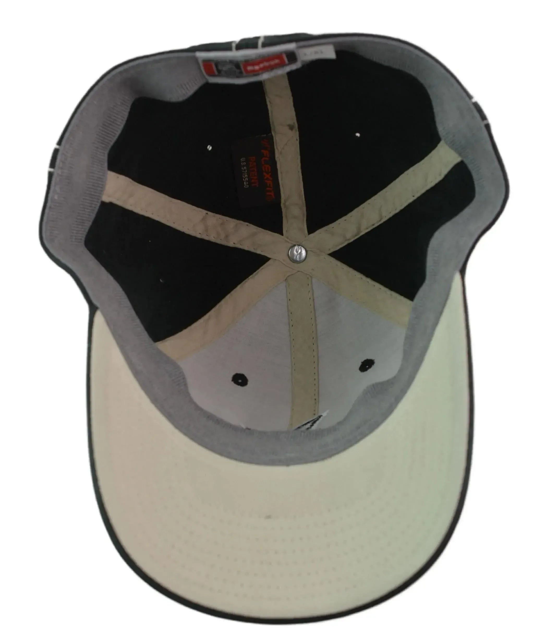 Back view of a cap with a brand logo on a white background