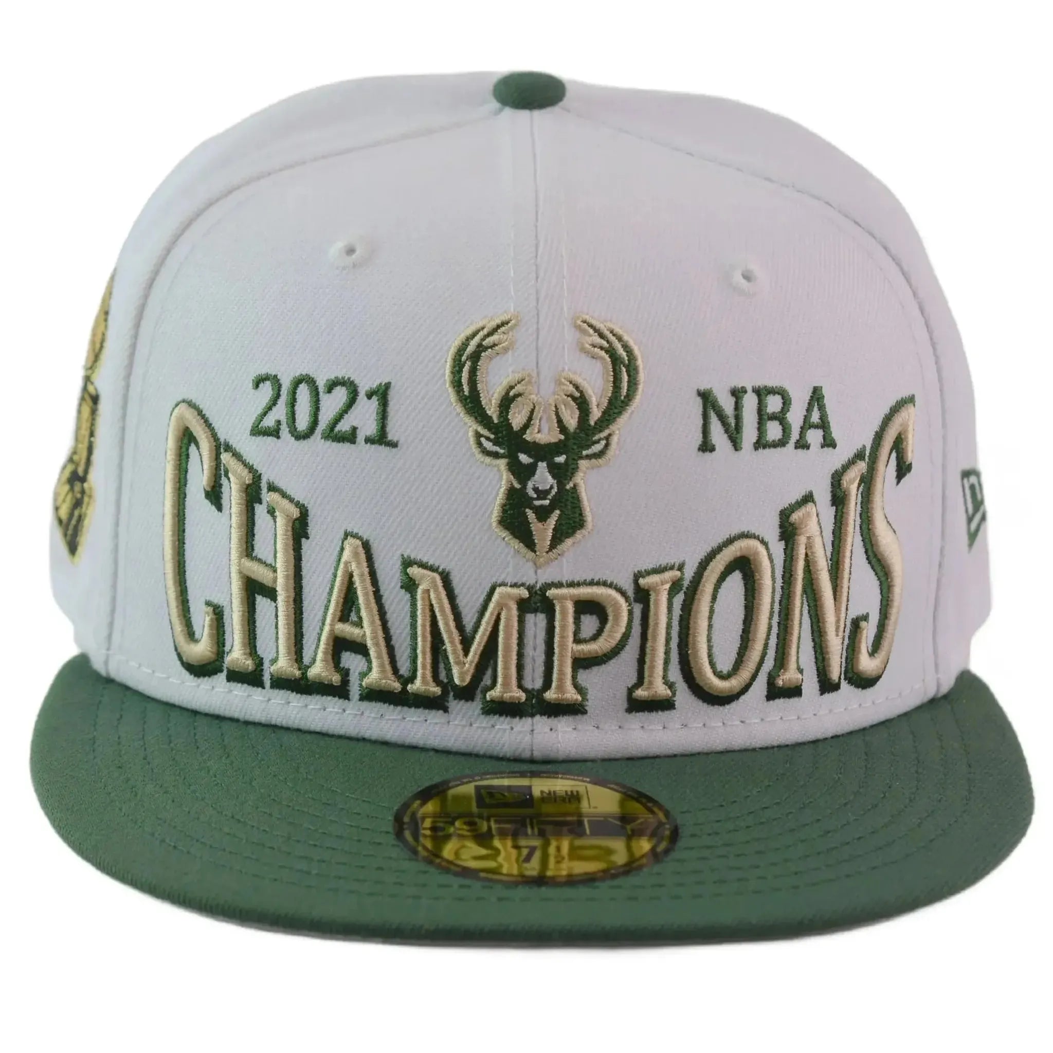 Milwaukee Bucks 21 NBA Champs 59FIFTY Fitted Hat New Era - White/Green