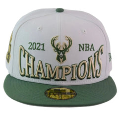 Milwaukee Bucks 21 NBA Champs 59FIFTY Fitted Hat New Era - White/Green