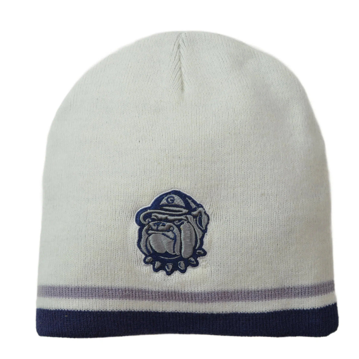 Georgetown Hoyas NCAA Team Logo Knit White Striped Beanie Winter Hat