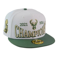 Milwaukee Bucks 21 NBA Champs 59FIFTY Fitted Hat New Era - White/Green
