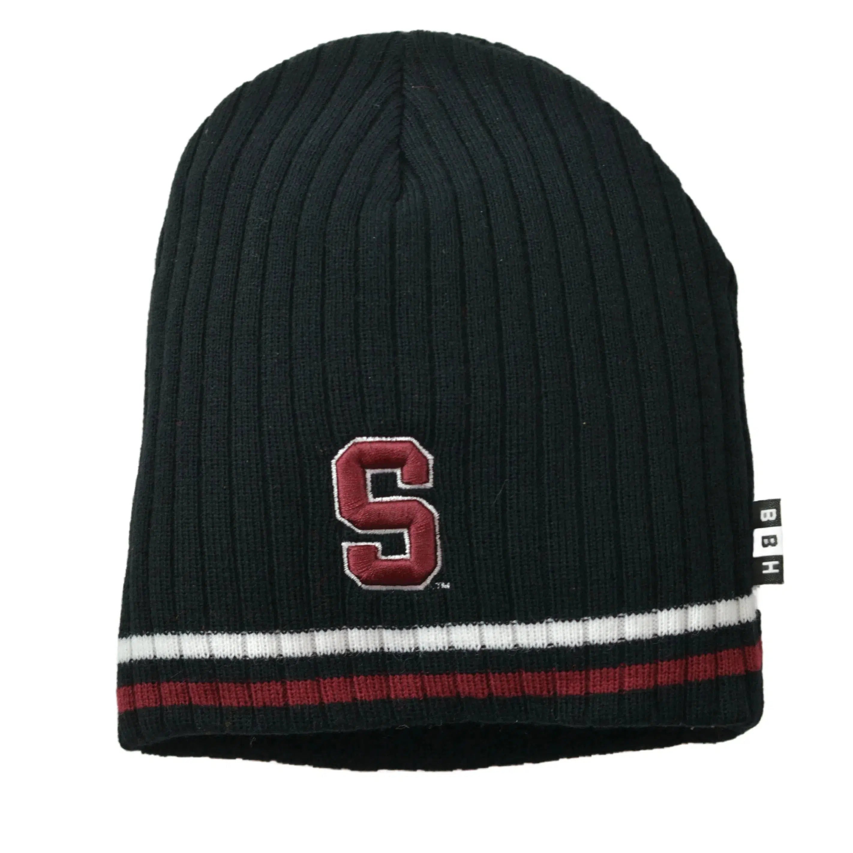 Stanford Cardinal BBH NCAA Primary Logo Striped Ribbed Beanie Winter Knit Hat - Black