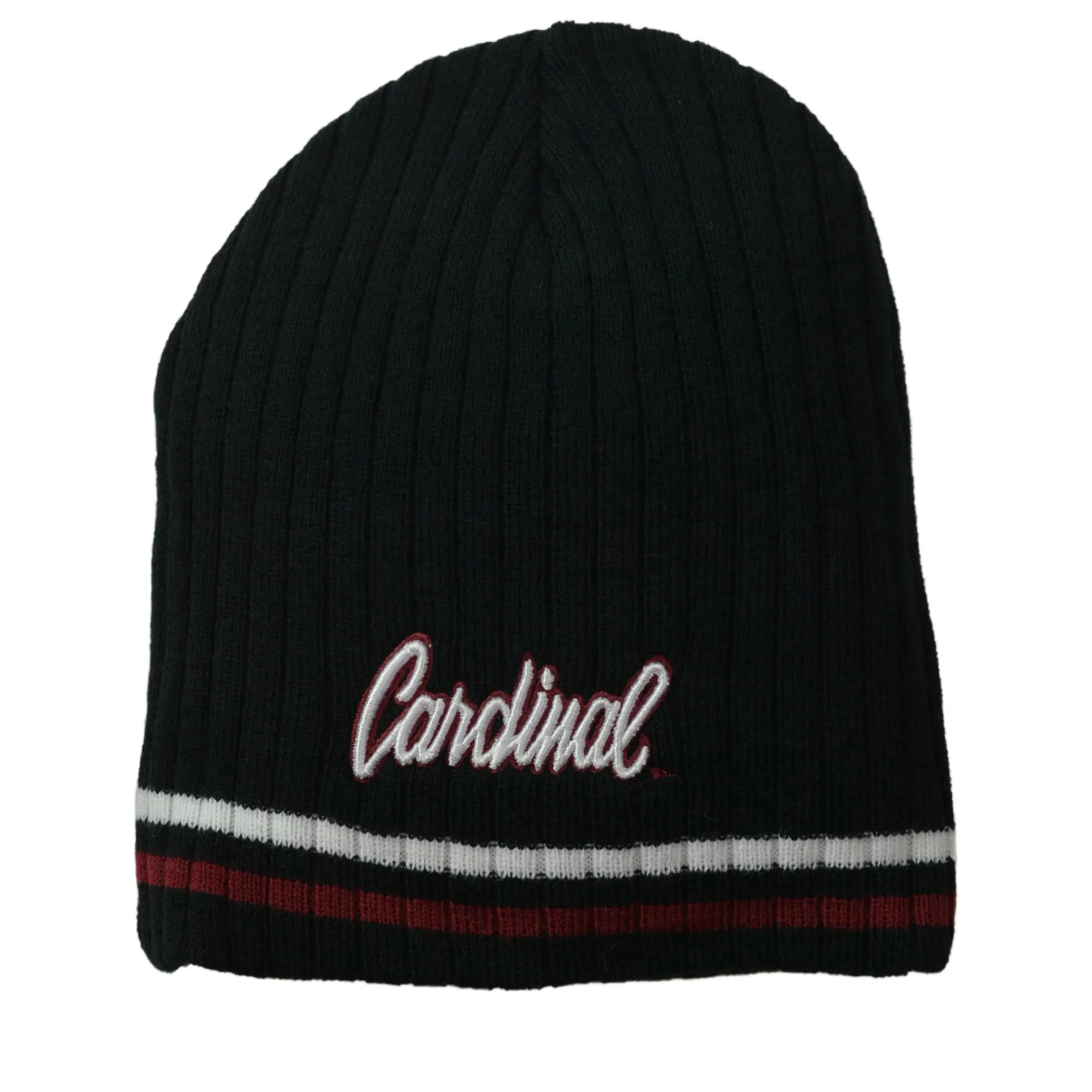 Stanford Cardinal BBH NCAA Primary Logo Striped Ribbed Beanie Winter Knit Hat - Black