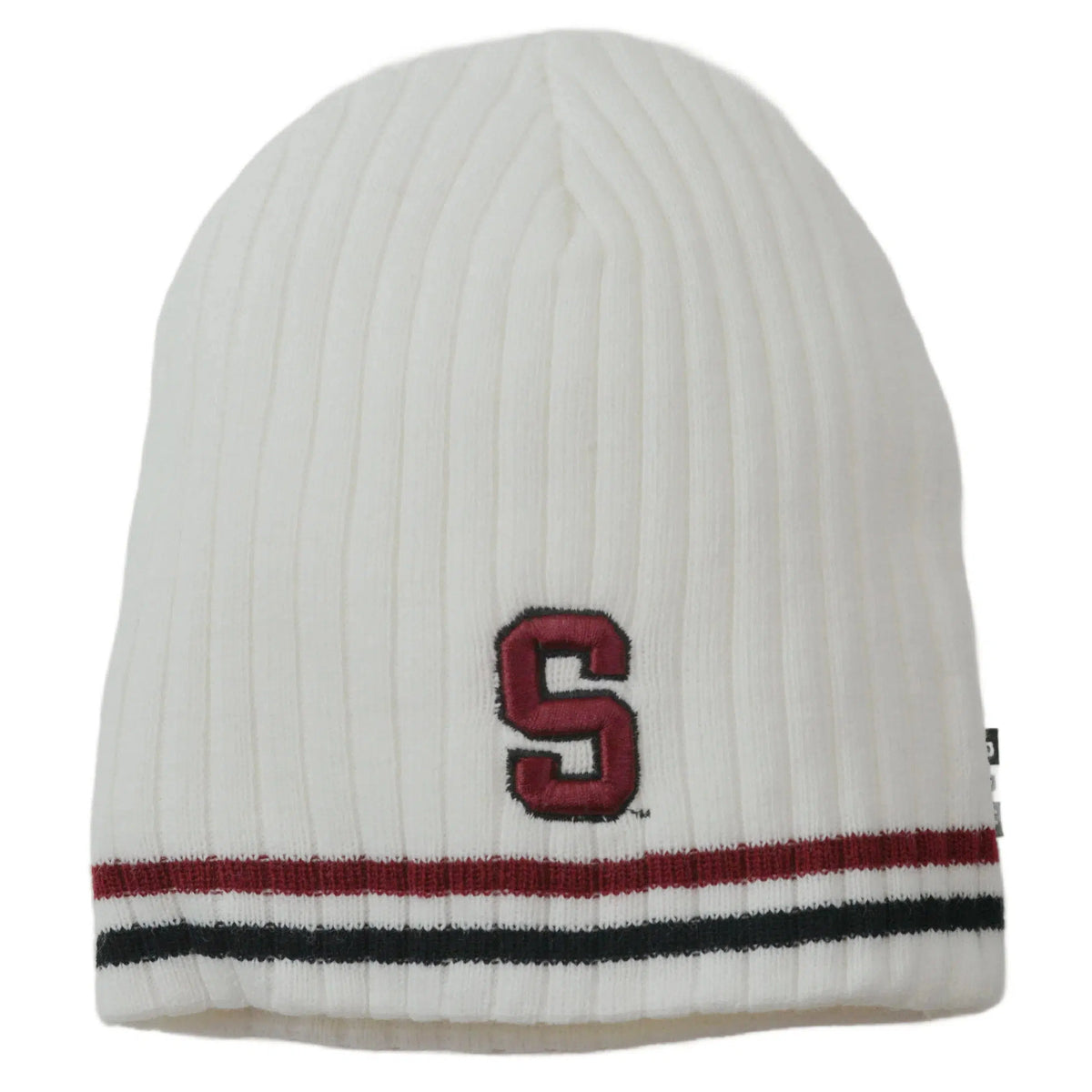 Stanford Cardinal BBH NCAA Primary Logo Striped Ribbed Beanie Winter Knit Hat - White