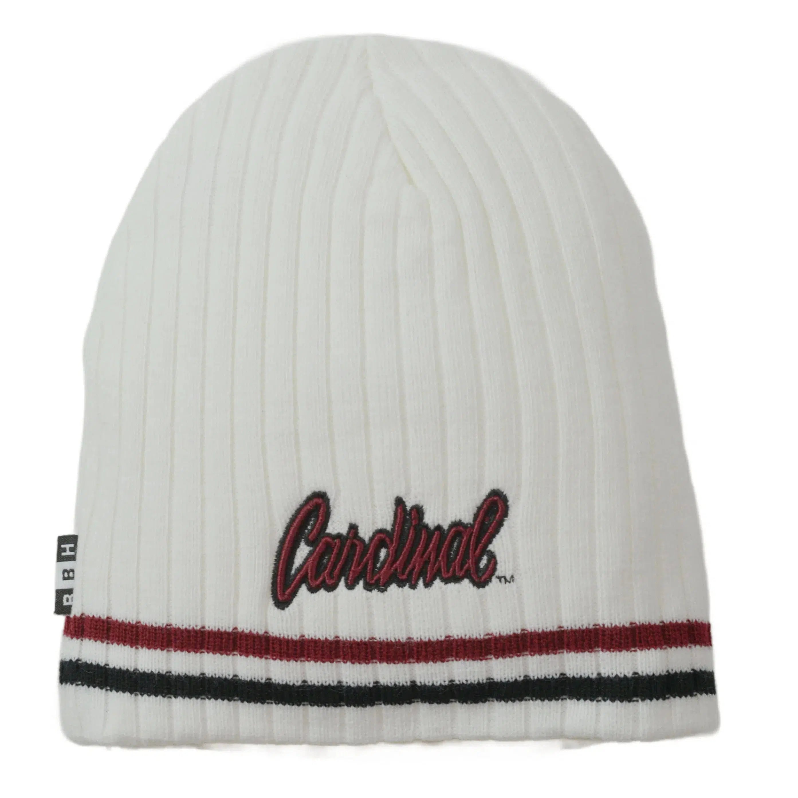 Stanford Cardinal BBH NCAA Primary Logo Striped Ribbed Beanie Winter Knit Hat - White