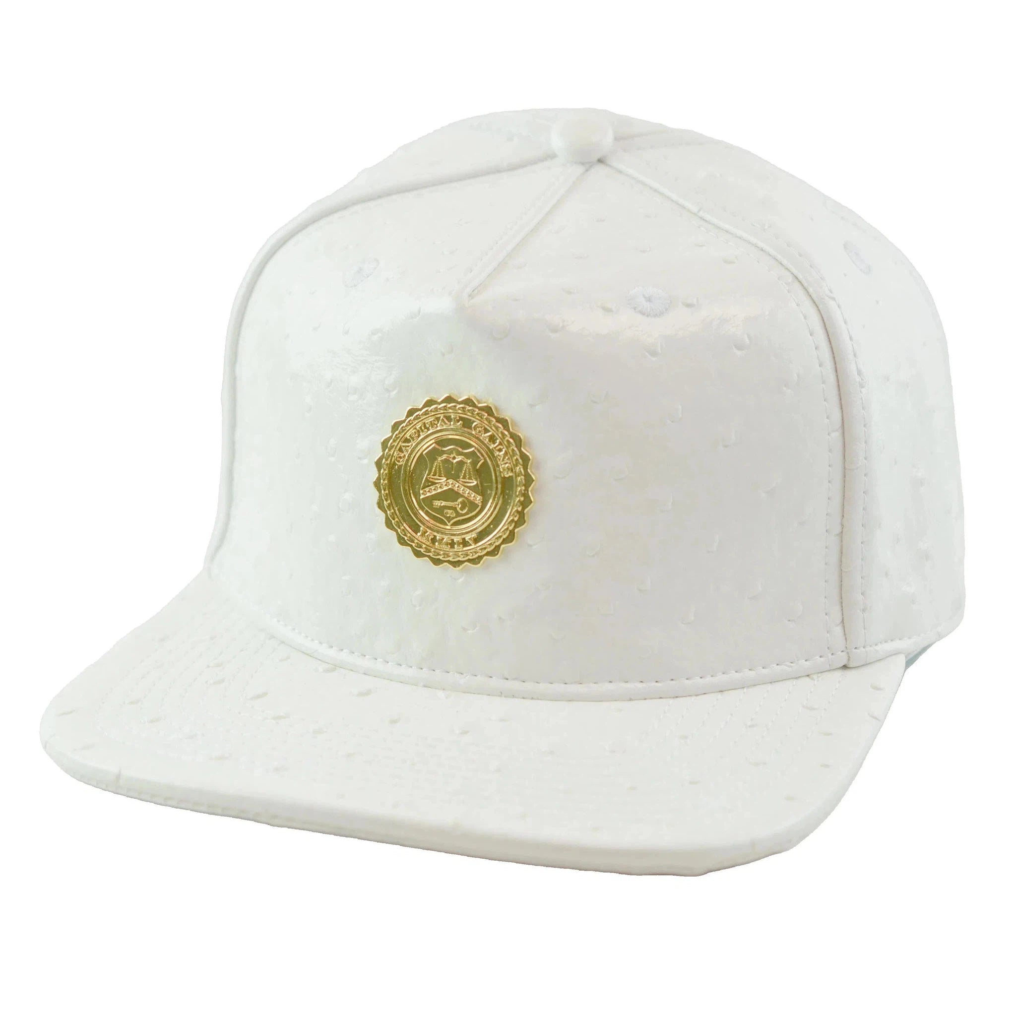 Capital Gains Men's Streetwear Ostrich White Patent Leather Hat Adjustable Strap Back Cap