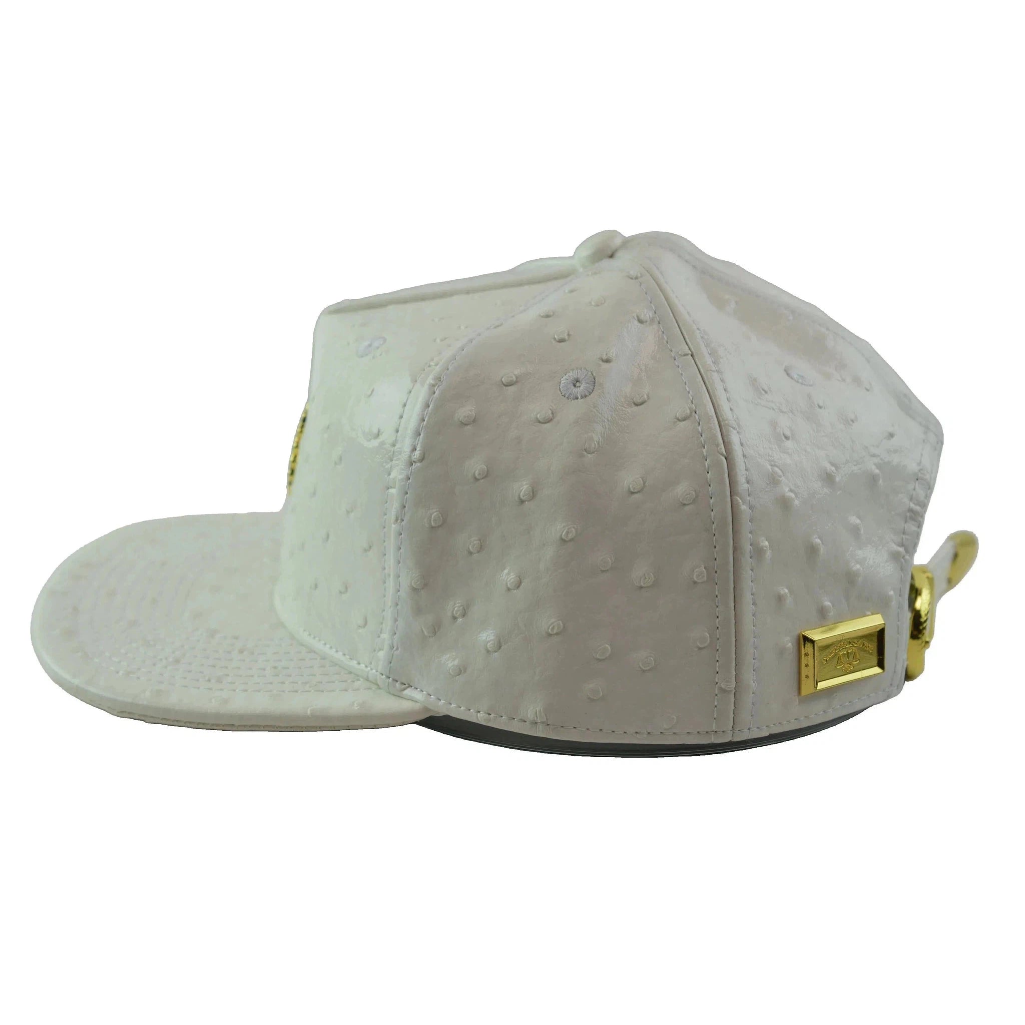 Capital Gains Men's Streetwear Ostrich White Patent Leather Hat Adjustable Strap Back Cap