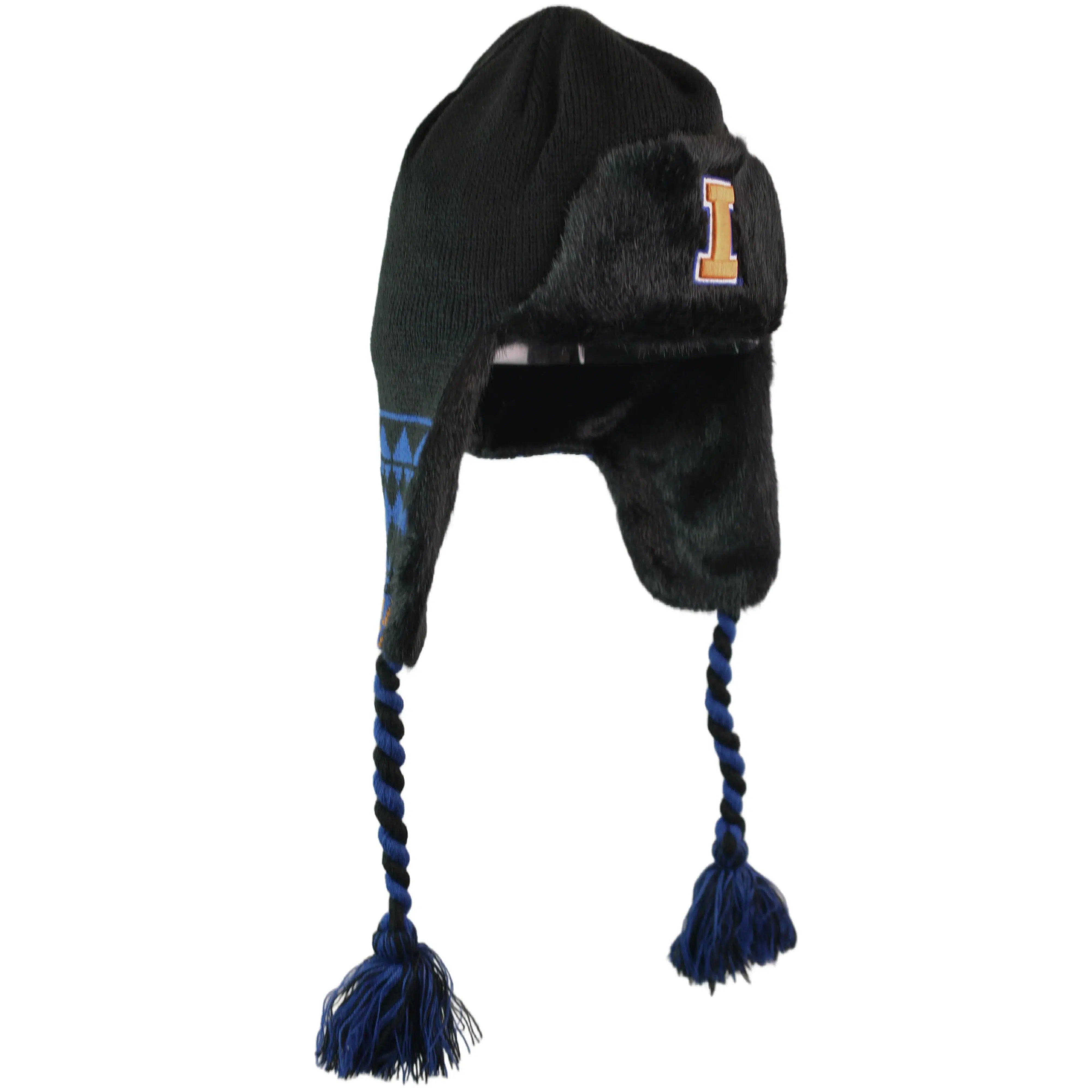 Illinois Fighting Illini NCAA Black Trapper Style Beanie Winter Hat