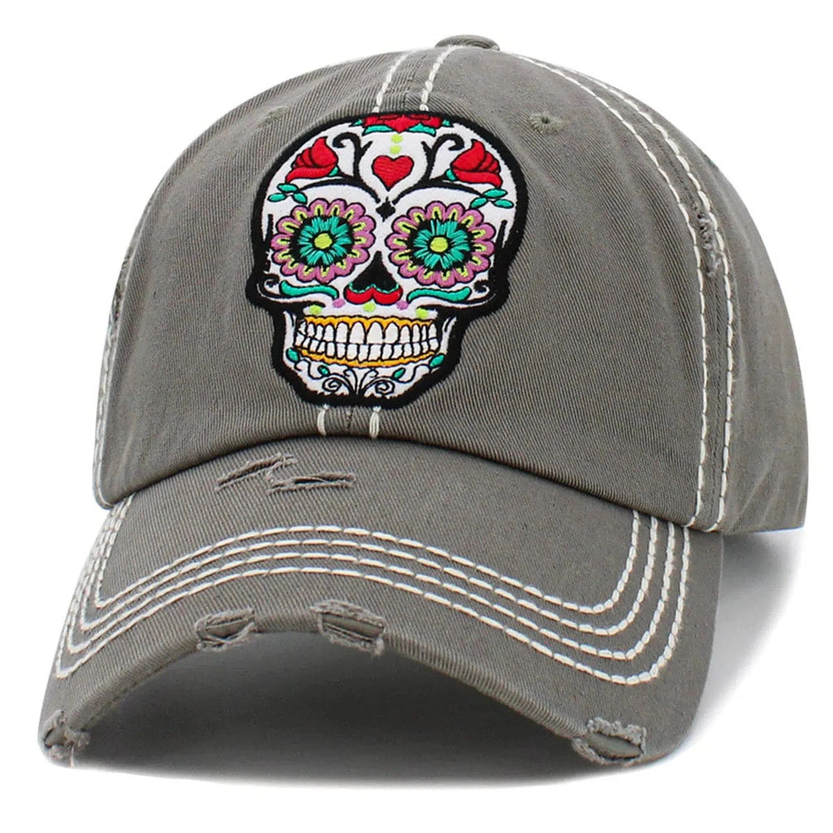 Day of the Dead Floral Sugar Skull Vintage Moss Green Adjustable Women's Baseball Hat