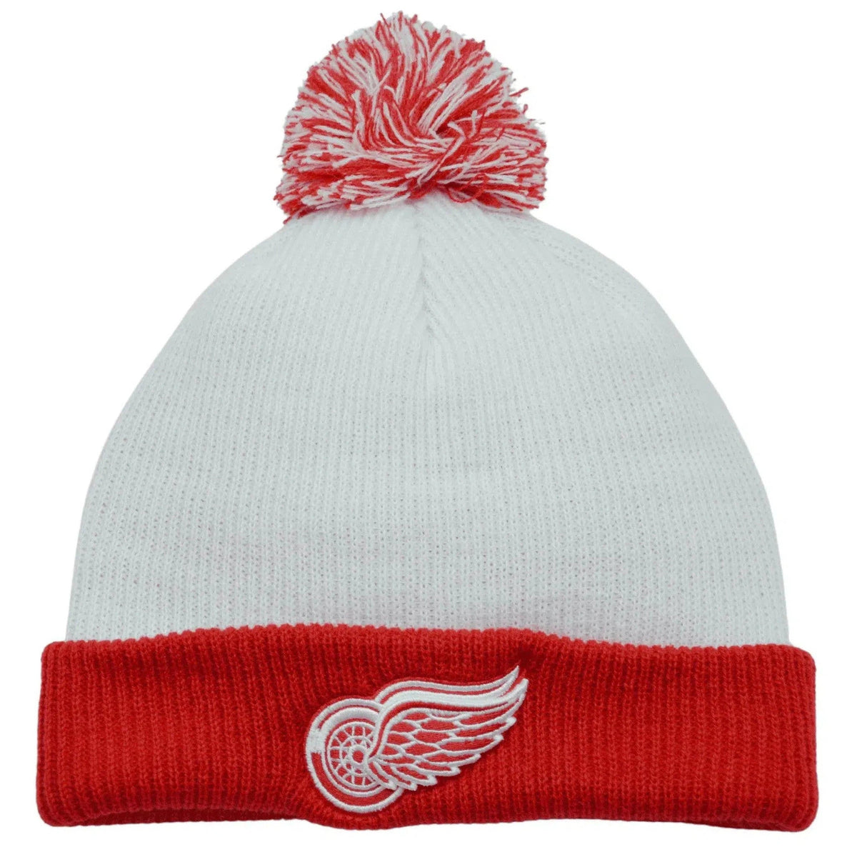 Detroit Red Wings NHL White & Red Classic Knit Beanie Pom Winter Hat by Fanatics