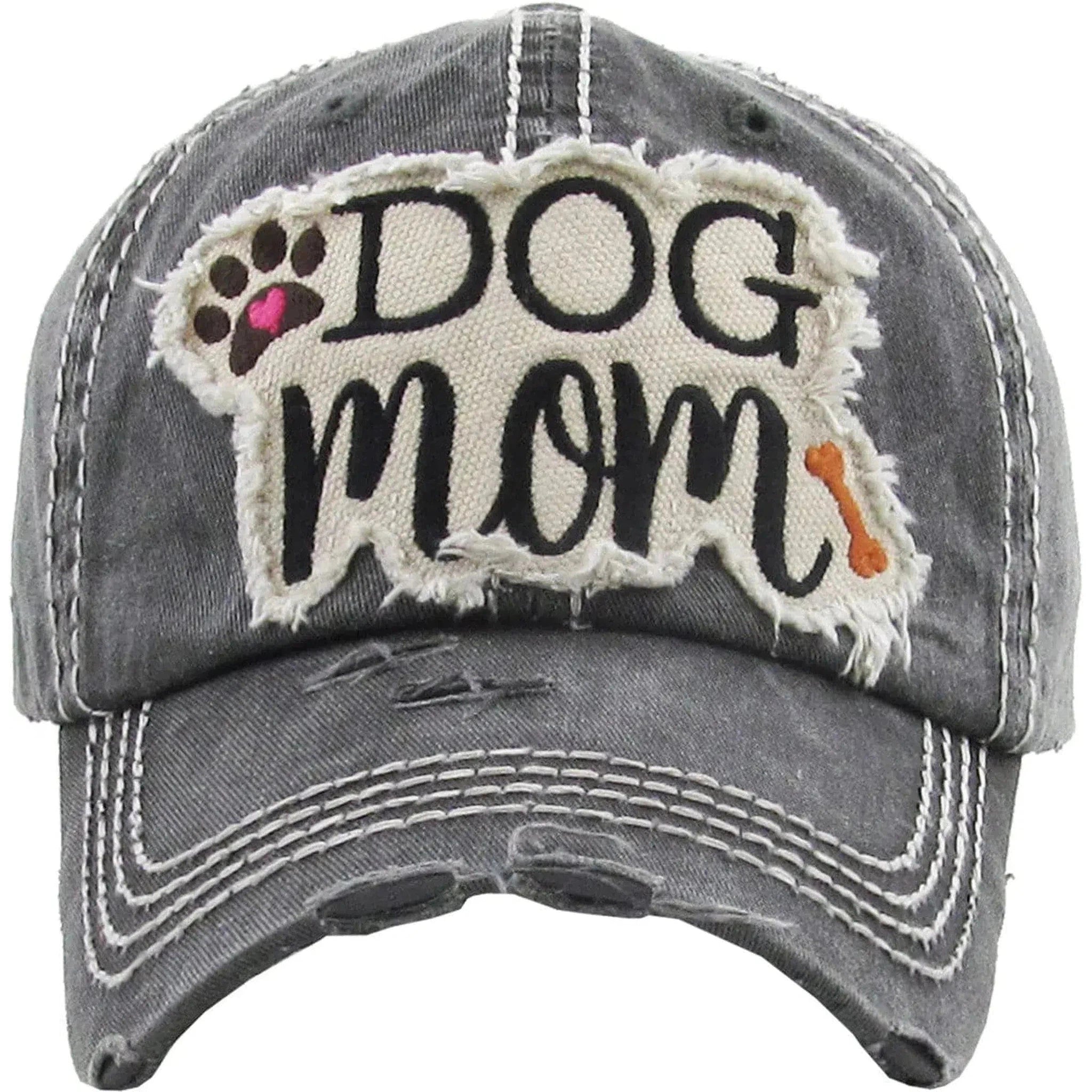 Dog Mom Vintage Distressed Adjustable Dark Gray Women's Baseball Hat