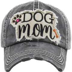 Dog Mom Vintage Distressed Adjustable Dark Gray Women's Baseball Hat