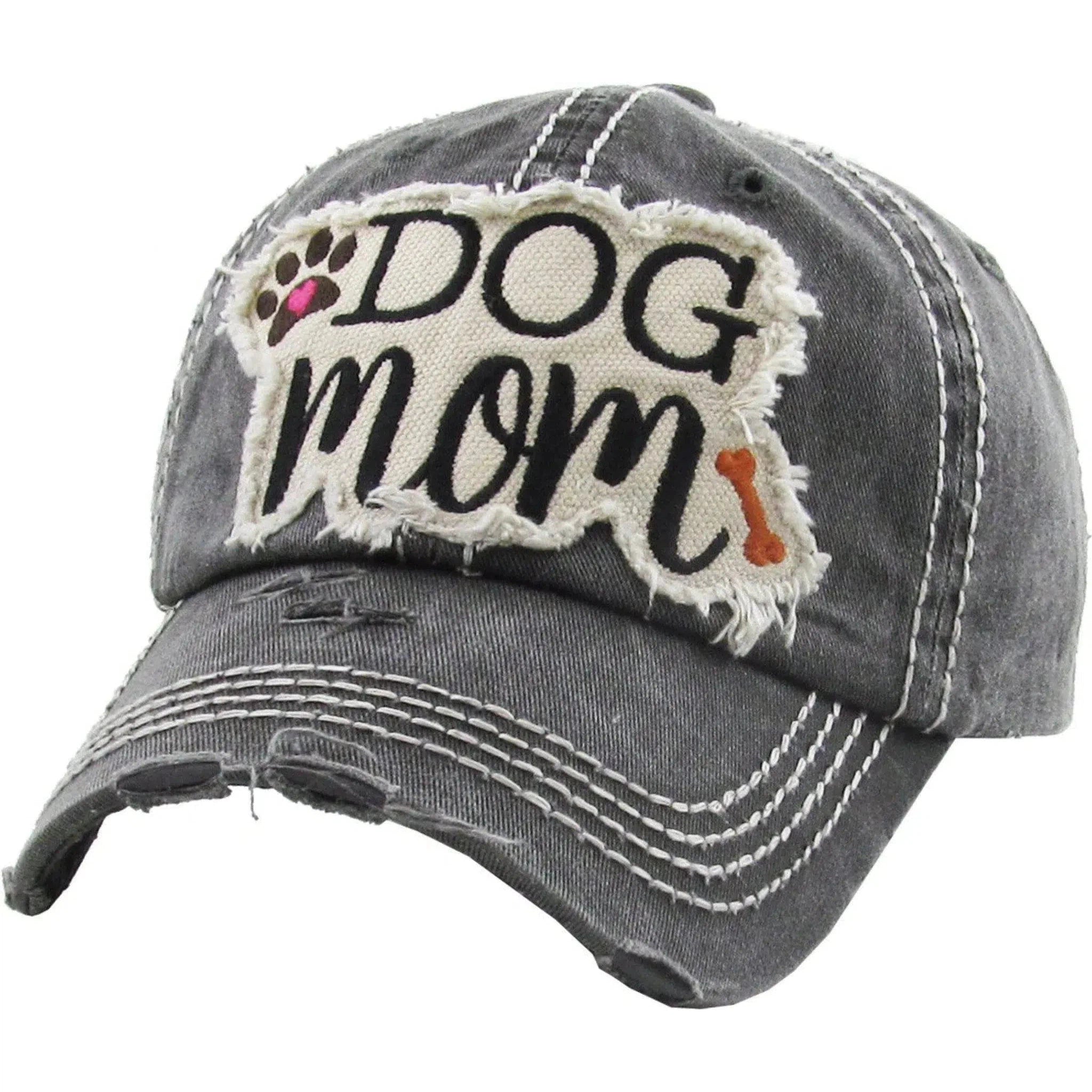 Dog Mom Vintage Distressed Adjustable Dark Gray Women's Baseball Hat
