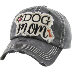 Dog Mom Vintage Distressed Adjustable Dark Gray Women's Baseball Hat
