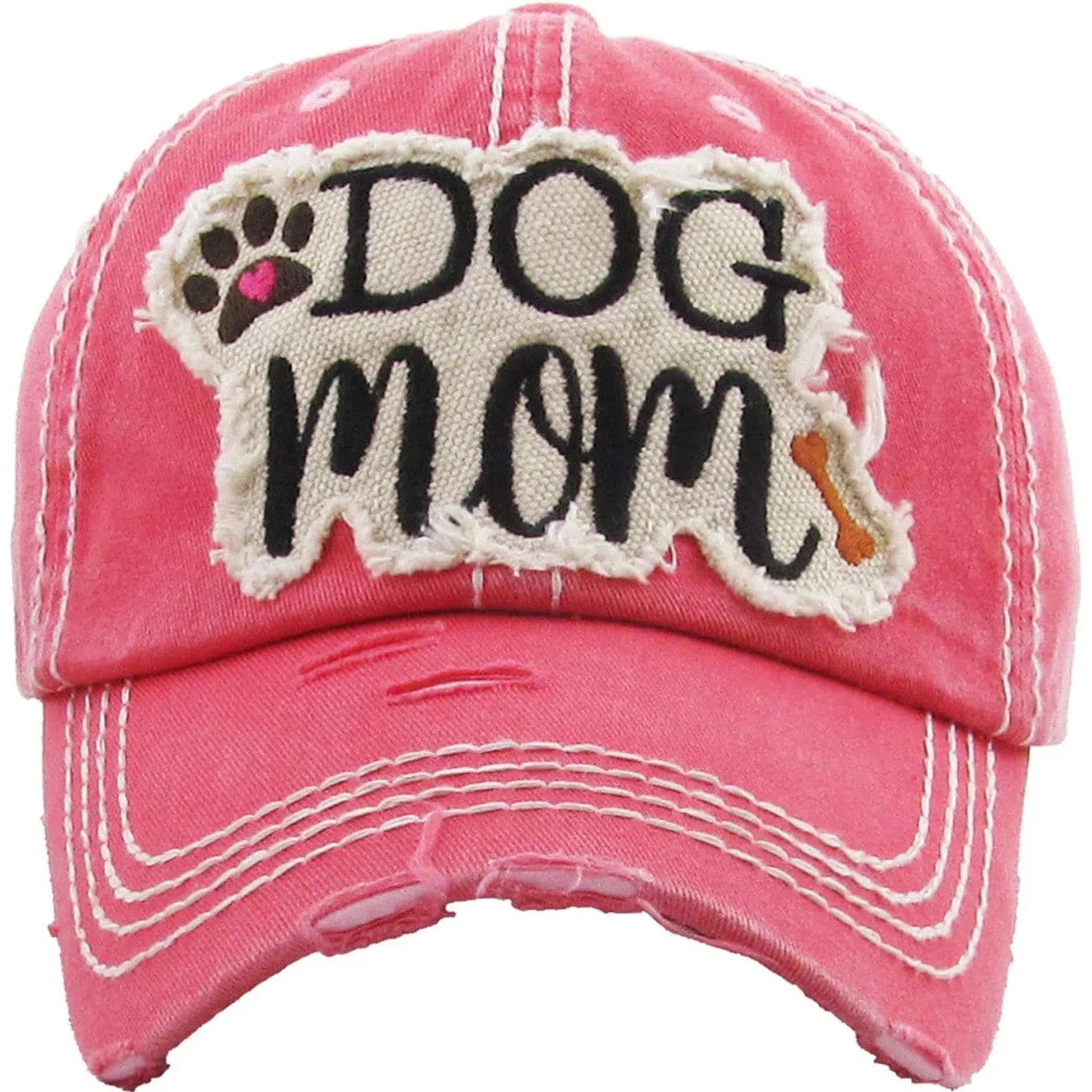 Dog Mom Vintage Distressed Adjustable Pink Women's Baseball Hat