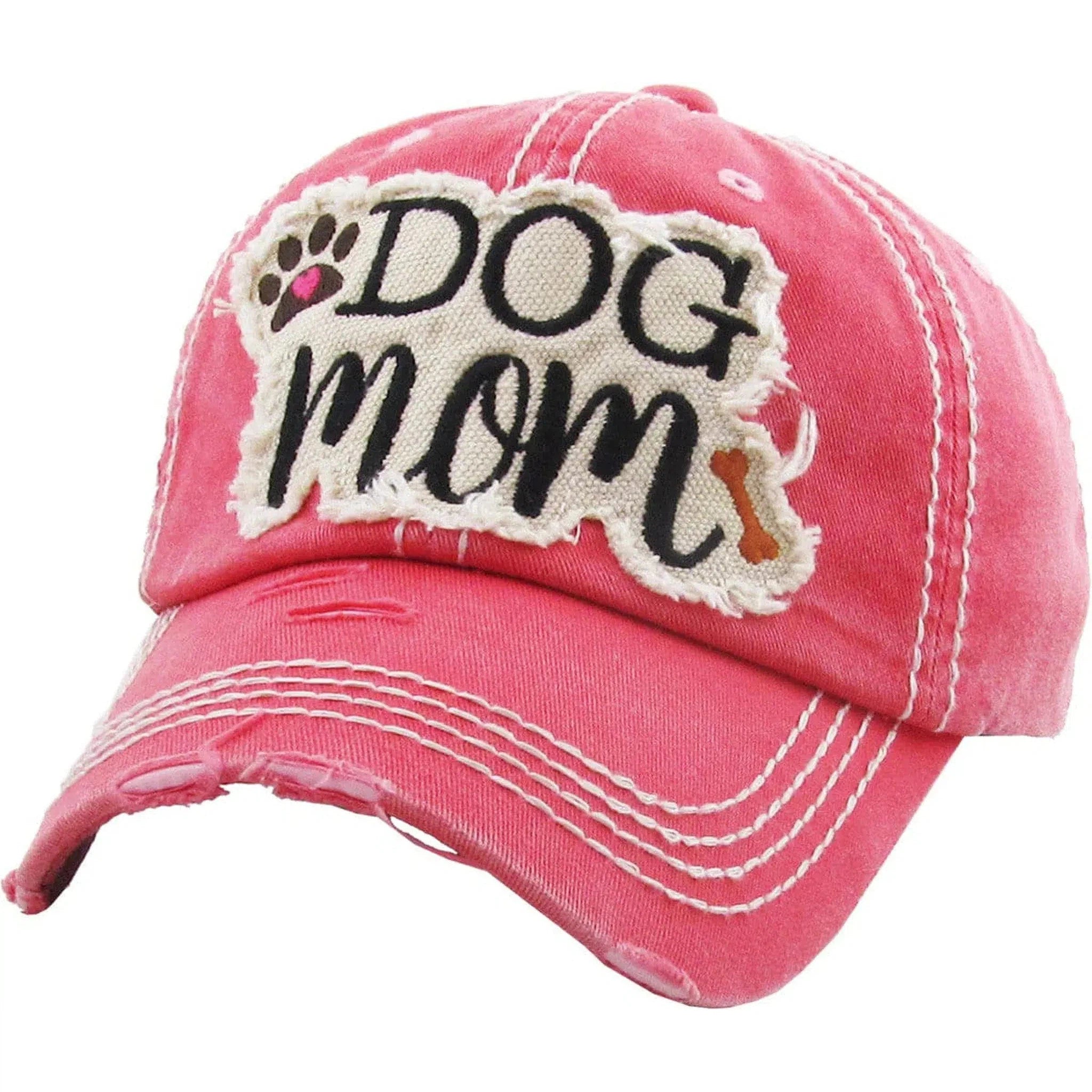 Dog Mom Vintage Distressed Adjustable Pink Women's Baseball Hat