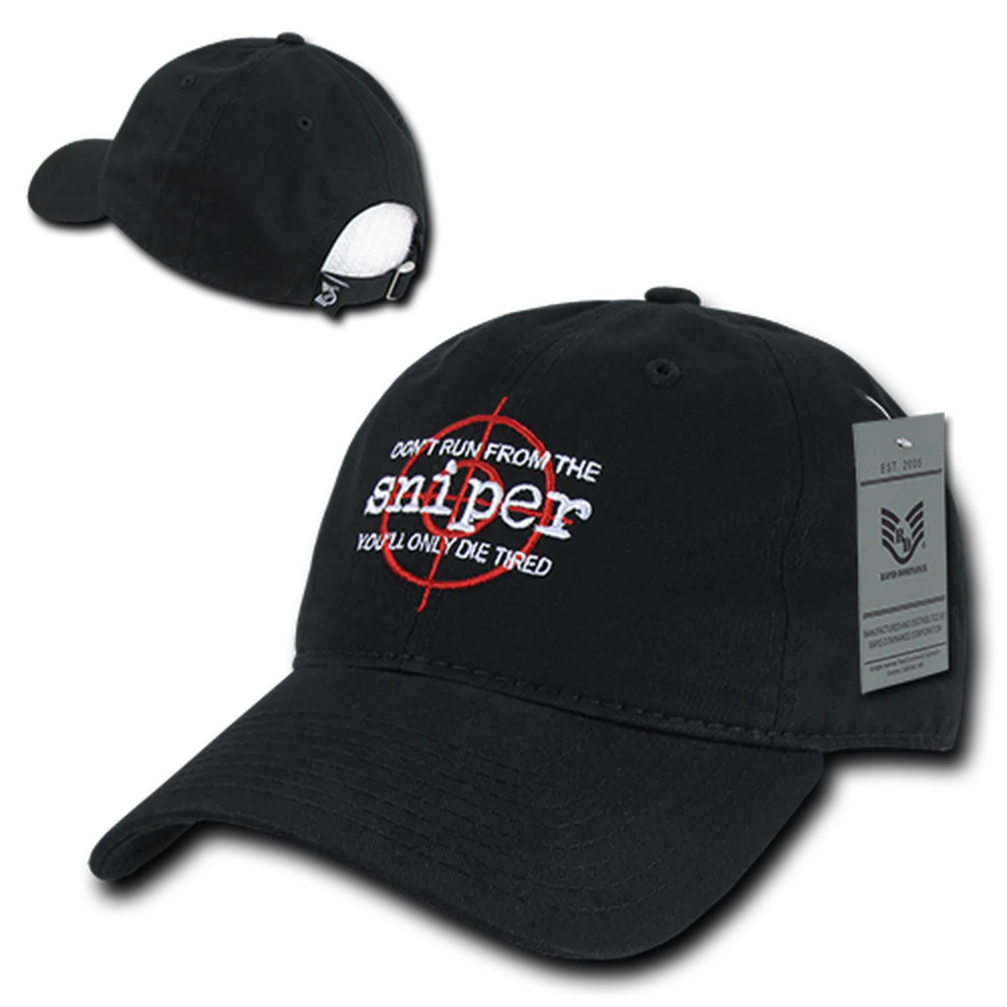 "Don't Run From The Sniper, You'll Only Die Tired" Men's Military Adjustable Hat by Rapid Dominance