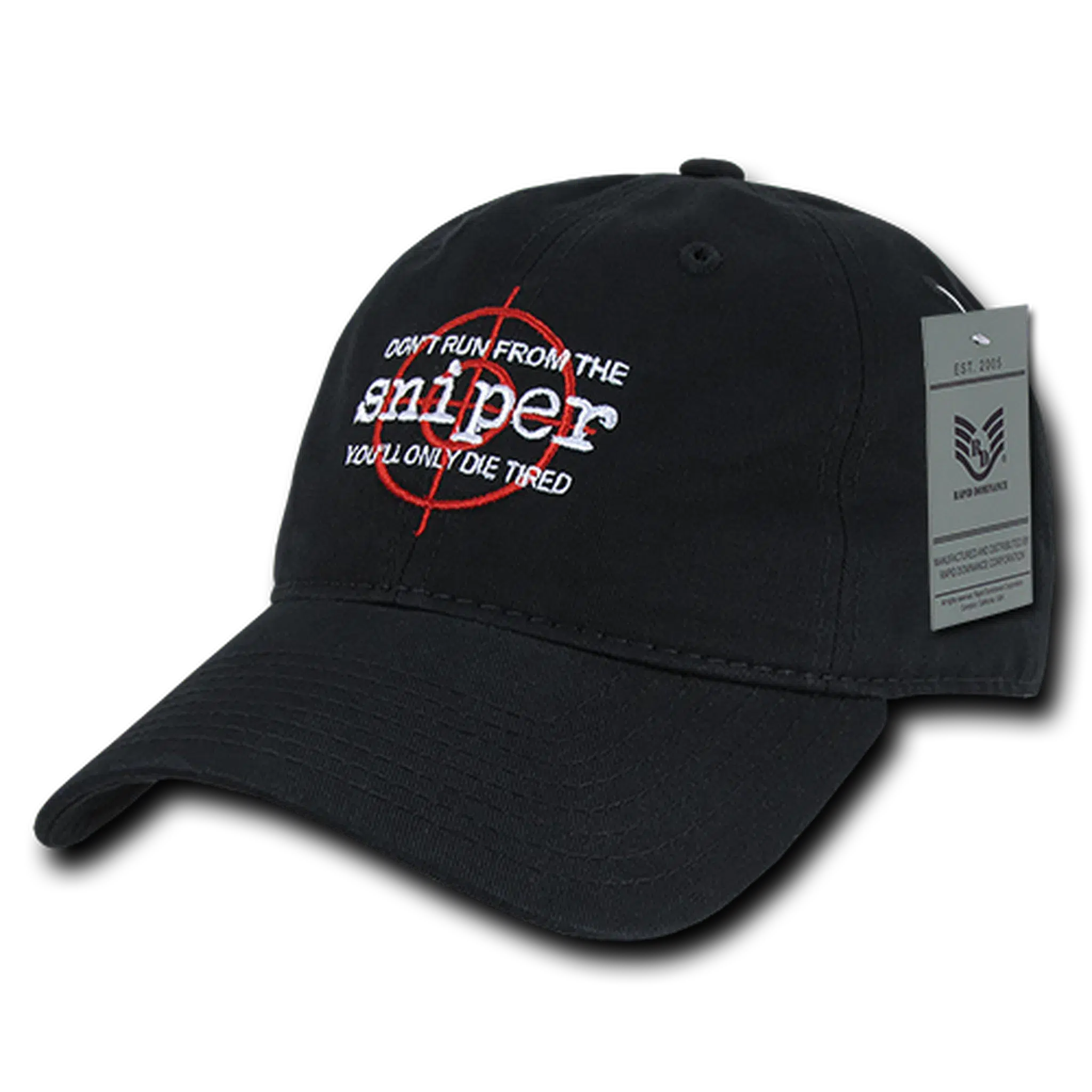 "Don't Run From The Sniper, You'll Only Die Tired" Men's Military Adjustable Hat by Rapid Dominance