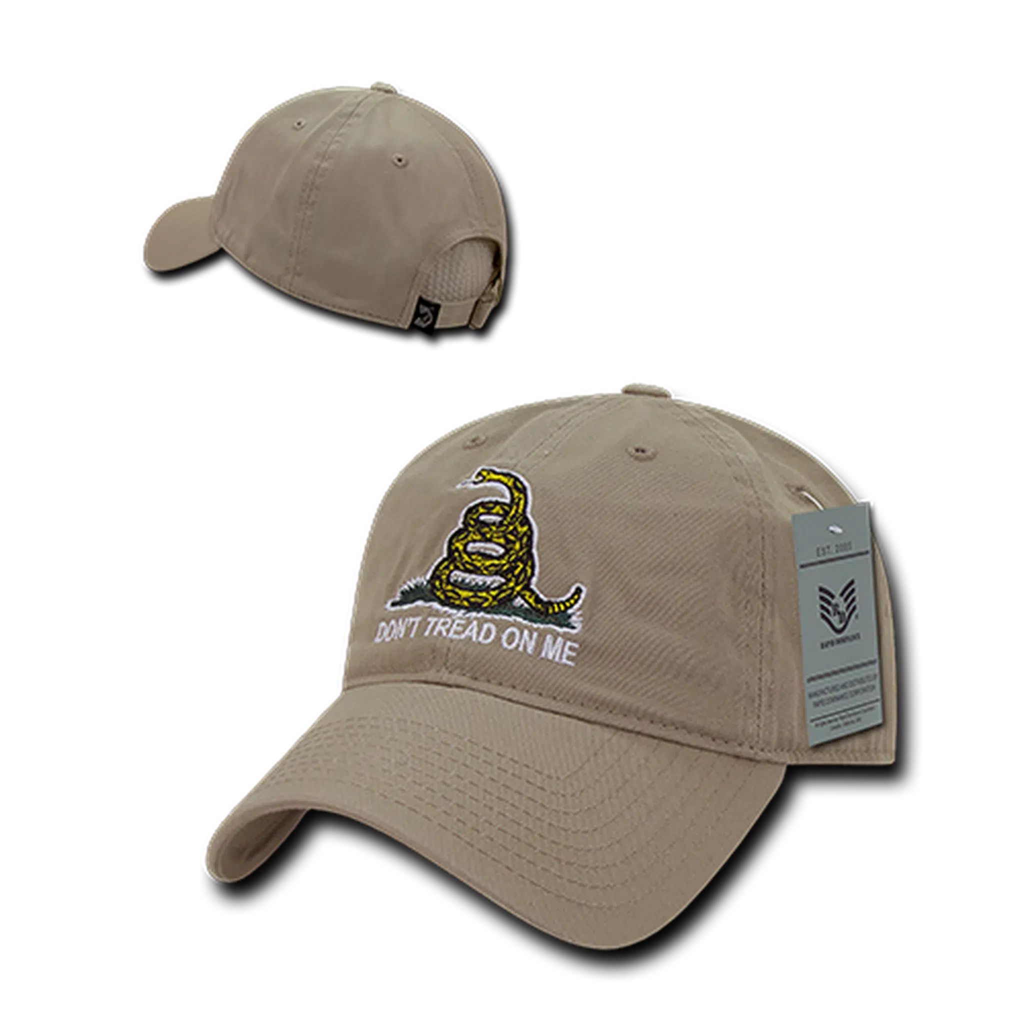 Don't Tread on Me Gadsden Flag Adjustable Khaki Tan Hat Snapback Cap