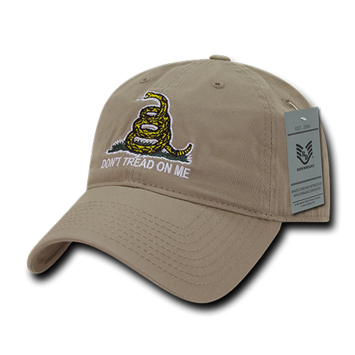 Don't Tread on Me Gadsden Flag Adjustable Khaki Tan Hat Snapback Cap