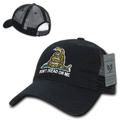 Don't Tread on Me Gadsden Flag Black Relaxed Fit Trucker Hat Meshback Cap