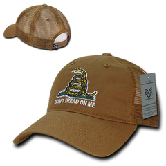 Don't Tread on Me Gadsden Flag Coyote Brown Relaxed Fit Trucker Hat Mesh Back Cap