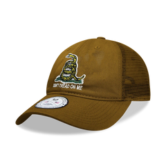 Don't Tread on Me Gadsden Flag Coyote Brown Relaxed Fit Trucker Hat Mesh Back Cap