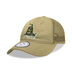 Don't Tread on Me Gadsden Flag Khaki Tan Relaxed Fit Trucker Hat Mesh Back Cap