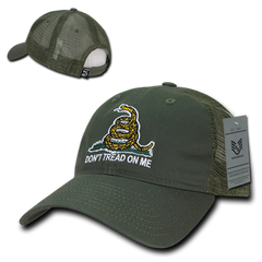 Don't Tread on Me Gadsden Flag Olive Drab Relaxed Fit Trucker Hat Mesh Back Cap