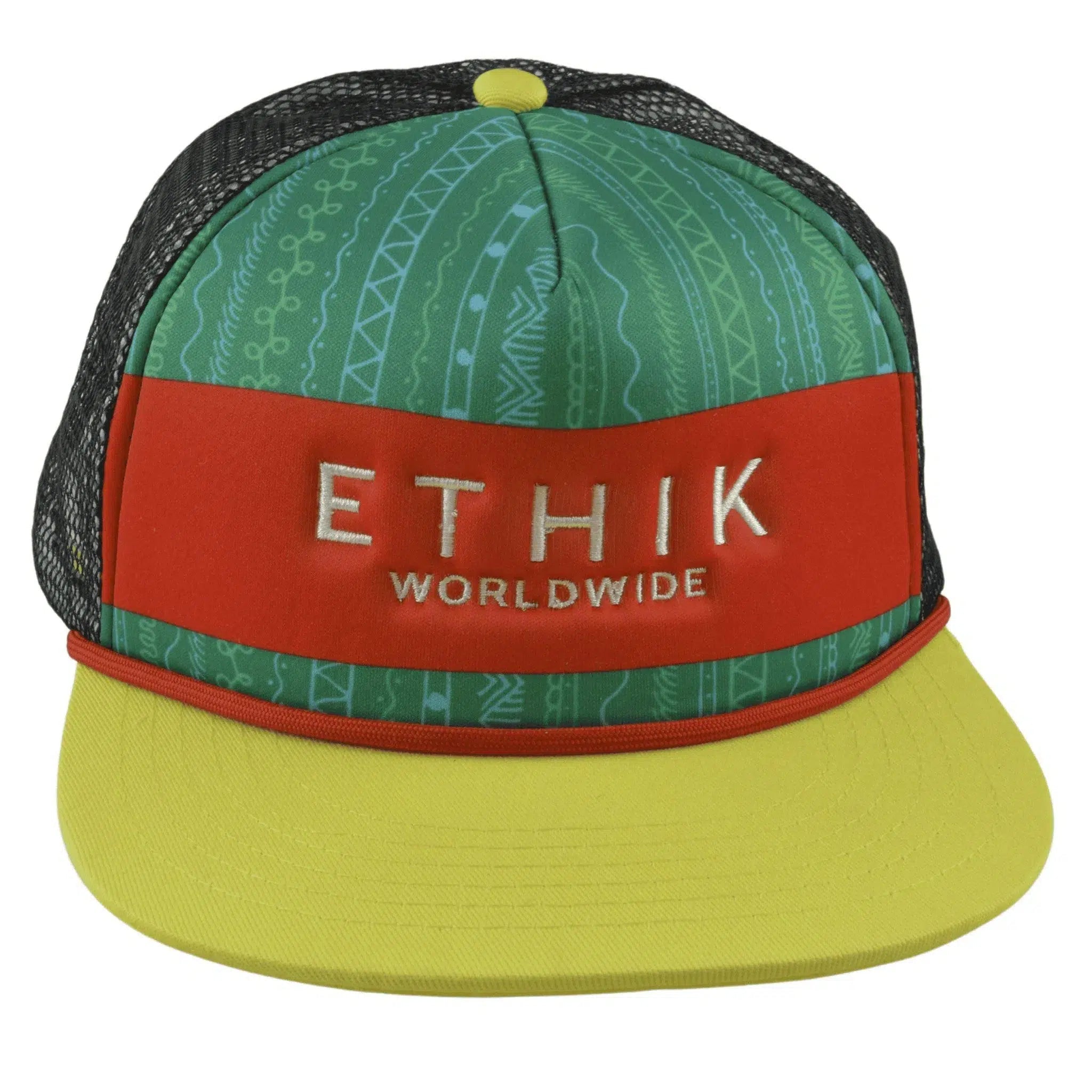 ETHIK Worldwide Yellow, Black & Green Meshback Adjustable Snapback Flat Bill Hat