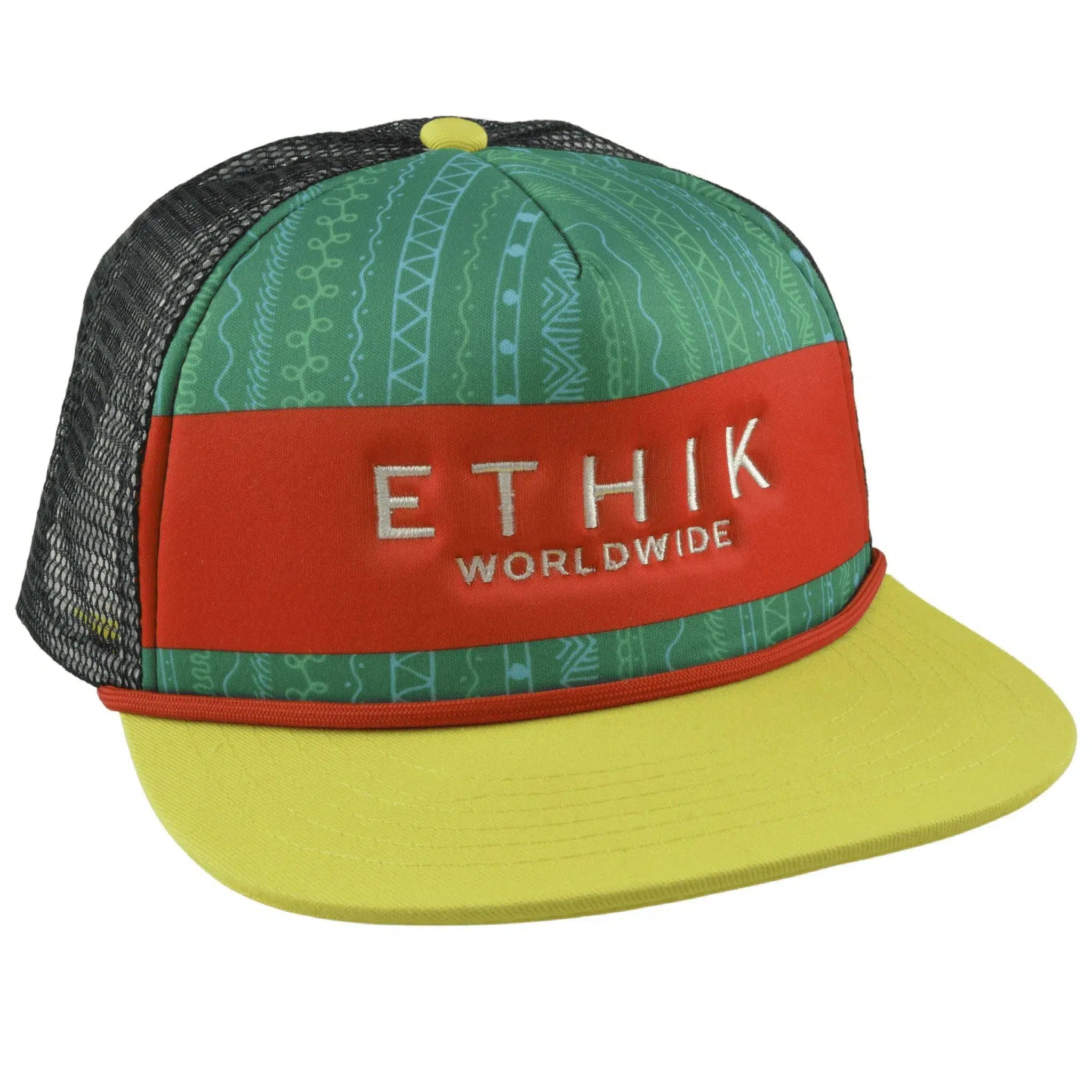 ETHIK Worldwide Yellow, Black & Green Meshback Adjustable Snapback Flat Bill Hat