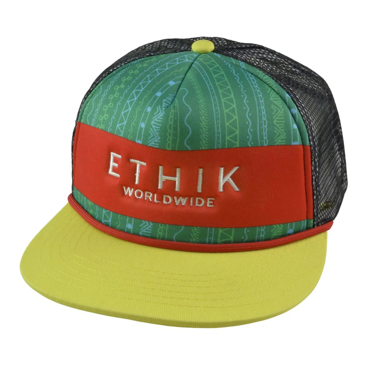 ETHIK Worldwide Yellow, Black & Green Meshback Adjustable Snapback Flat Bill Hat